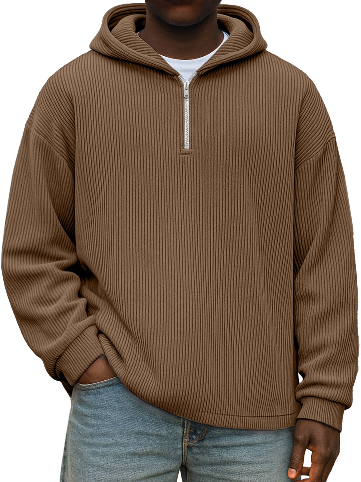 Winter Einfach Lässig Einfarbig Vertikaler Reißverschluss Kapuzenpullover mit langen Ärmeln-ZierMode
