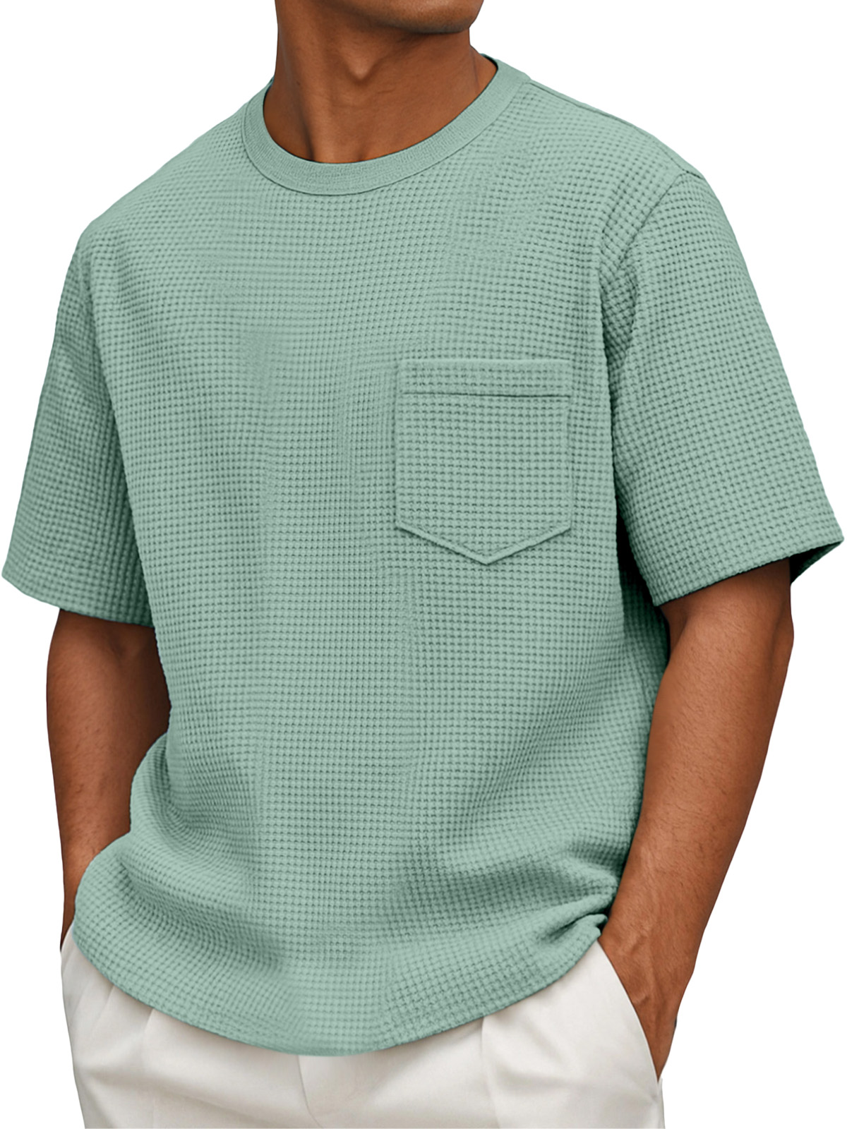 Herren Freizeit Einfach Waffel Kurzarm Rundhals T-Shirt-deurabatt