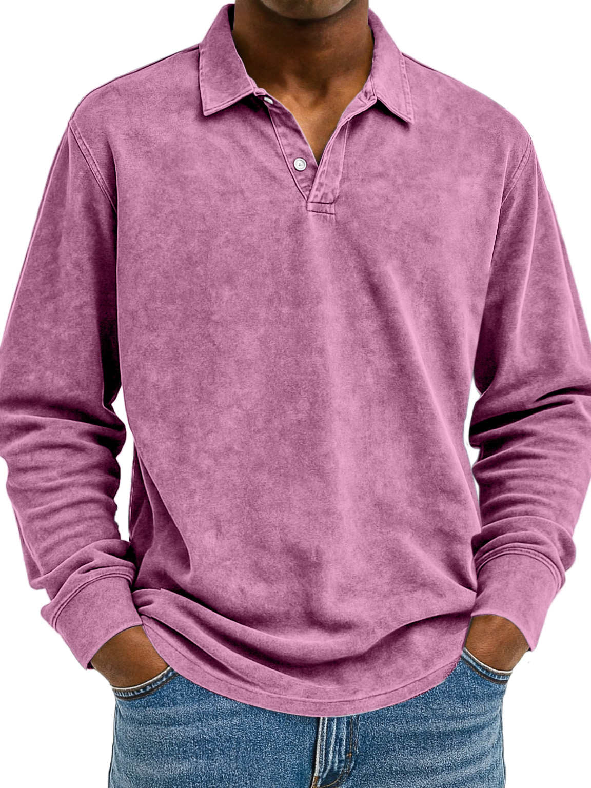 Herren Retro Einfarbig Bequem Locker Langarm Polohemd-deurabatt