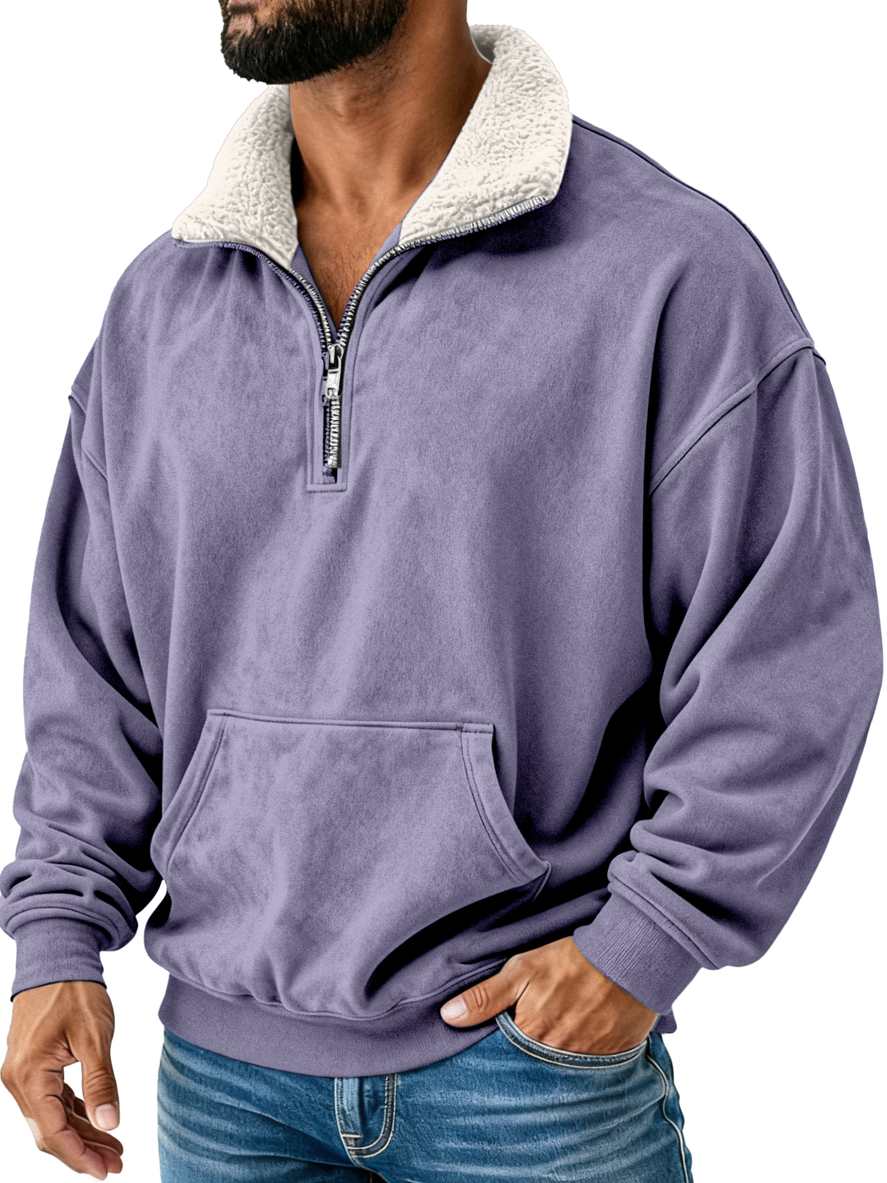 Retro Einfach Plüsch Stehkragen Langarm Sweatshirt-deurabatt