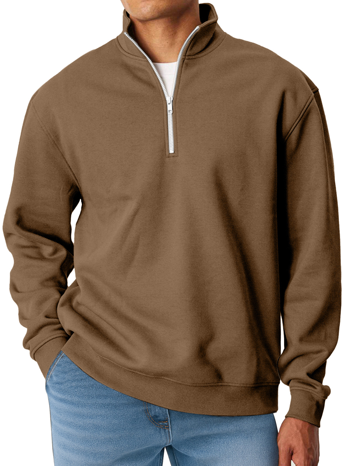 Herren Einfach Einfarbig Locker Stehkragen Reißverschluss Langarm Sweatshirt-deurabatt