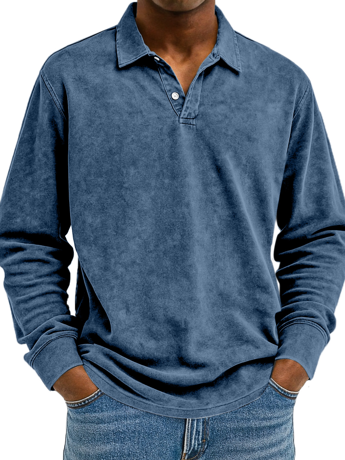Herren Retro Einfarbig Bequem Locker Langarm Polohemd-deurabatt