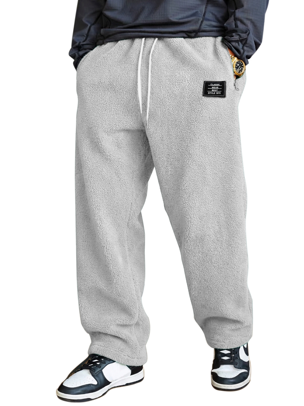Herren einfache und vielseitige Fleece bequeme lockere gerade Hosen-deurabatt