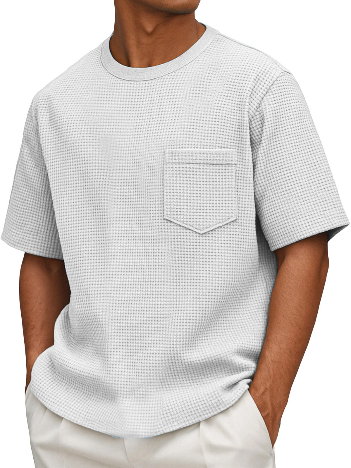 Herren Freizeit Einfach Waffel Kurzarm Rundhals T-Shirt-deurabatt