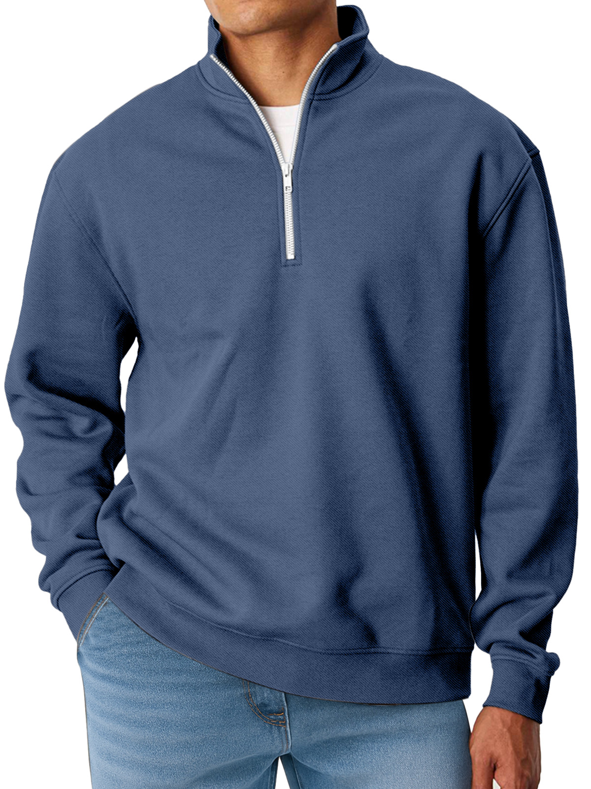 Herren Einfach Einfarbig Locker Stehkragen Reißverschluss Langarm Sweatshirt-deurabatt