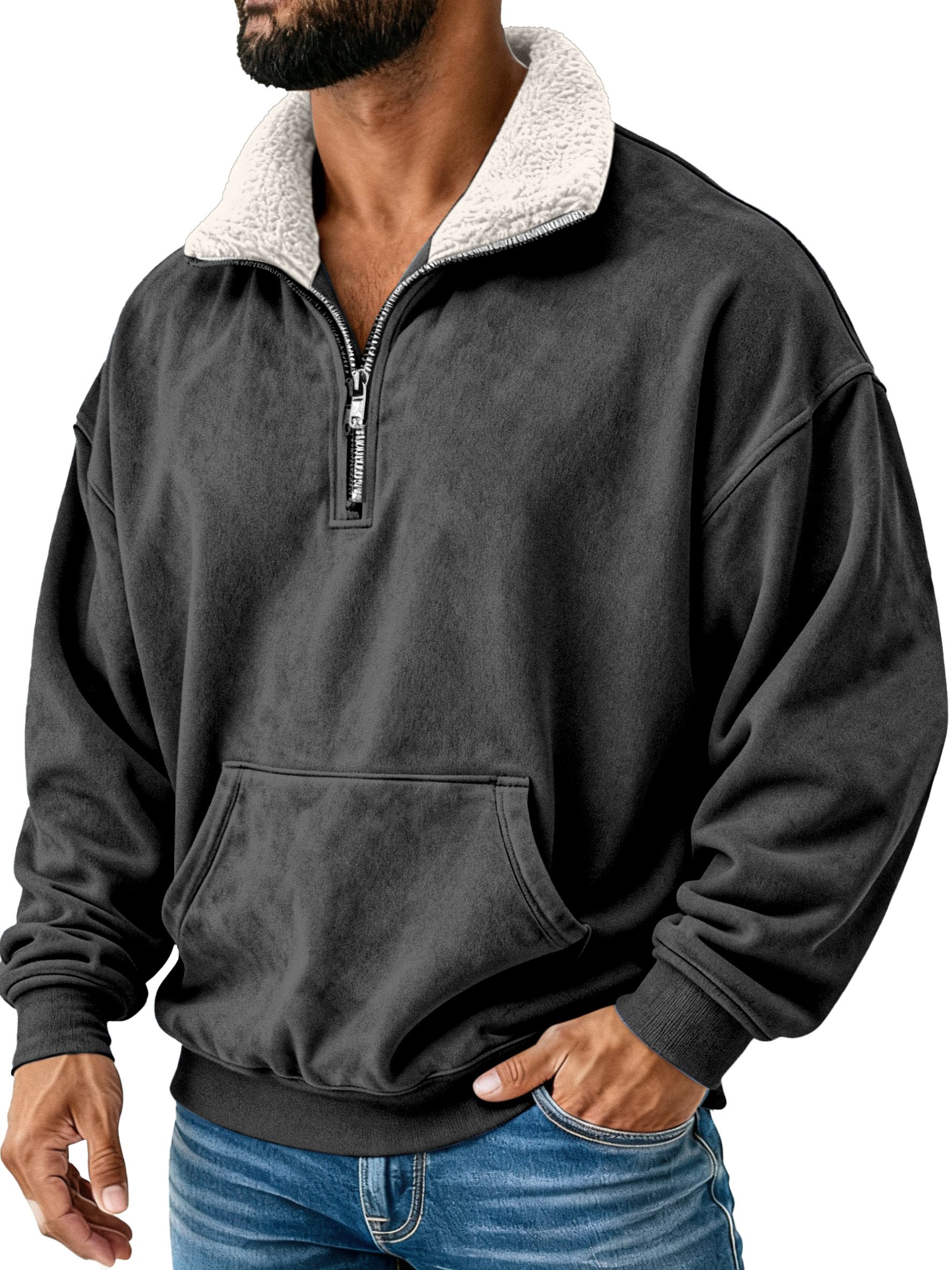 Retro Einfach Plüsch Stehkragen Langarm Sweatshirt-deurabatt