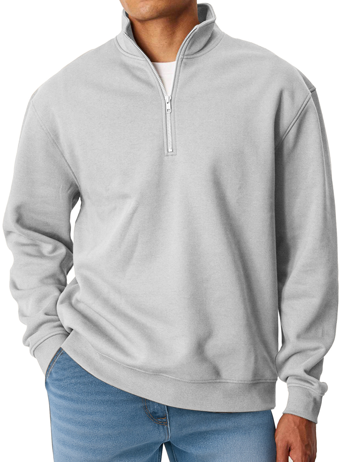 Herren Einfach Einfarbig Locker Stehkragen Reißverschluss Langarm Sweatshirt-deurabatt