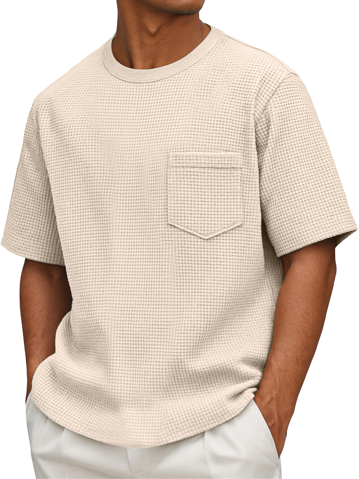 Herren Freizeit Einfach Waffel Kurzarm Rundhals T-Shirt-deurabatt