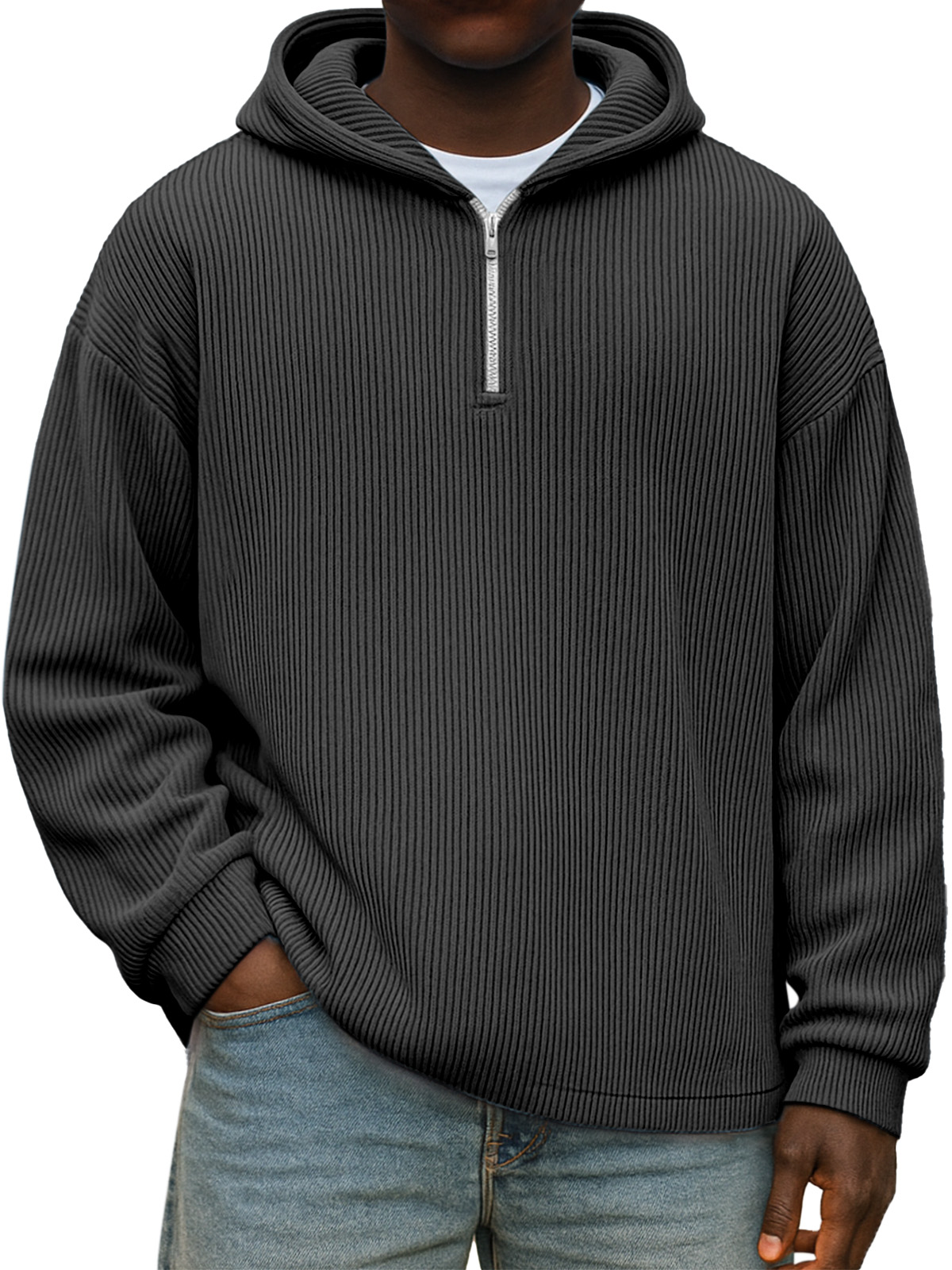 Winter Einfach Lässig Einfarbig Vertikaler Reißverschluss Kapuzenpullover mit langen Ärmeln-ZierMode
