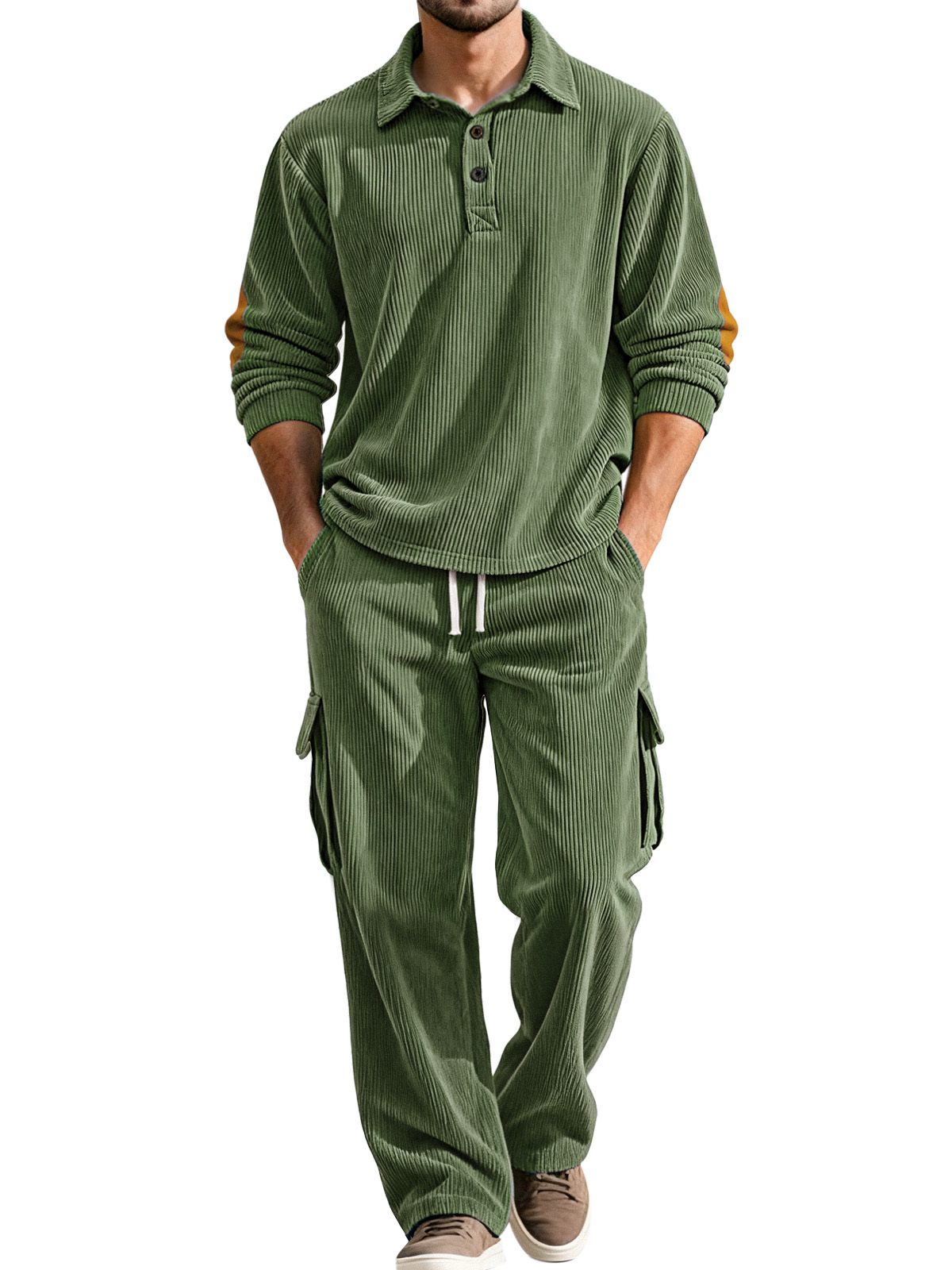 Herbst- und Wintercorduroy-Lapel Langarm-Polohemd gerade Hose Freizeitanzug-deurabatt