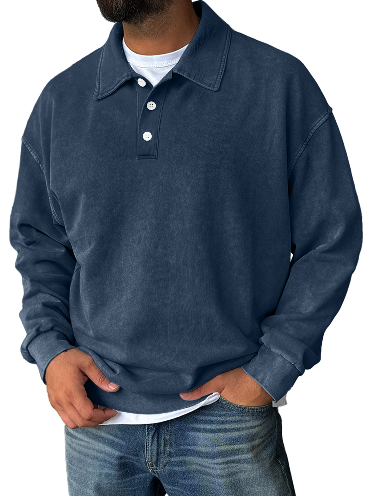 Herren Retro Alltagskragen Button-Down Bequemer Sweatshirt-deurabatt