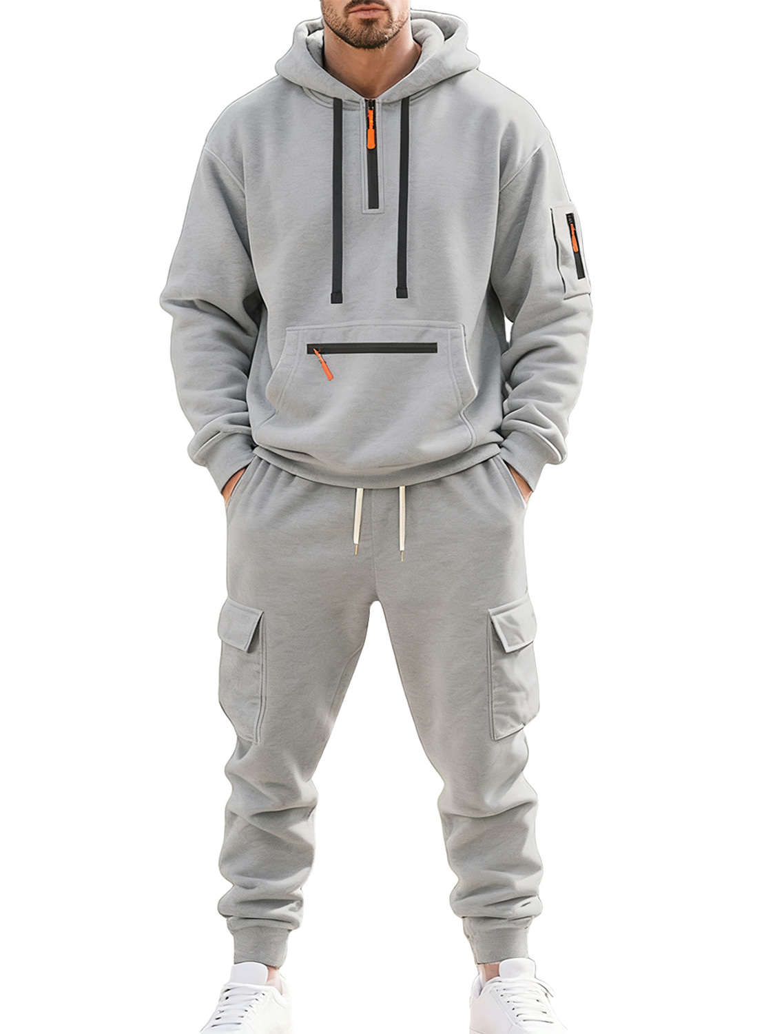 Herren Herbst- und Winter-Fleece Freizeit Reißverschluss Sweatshirt Multi-Taschen Overall Set-ZierMode