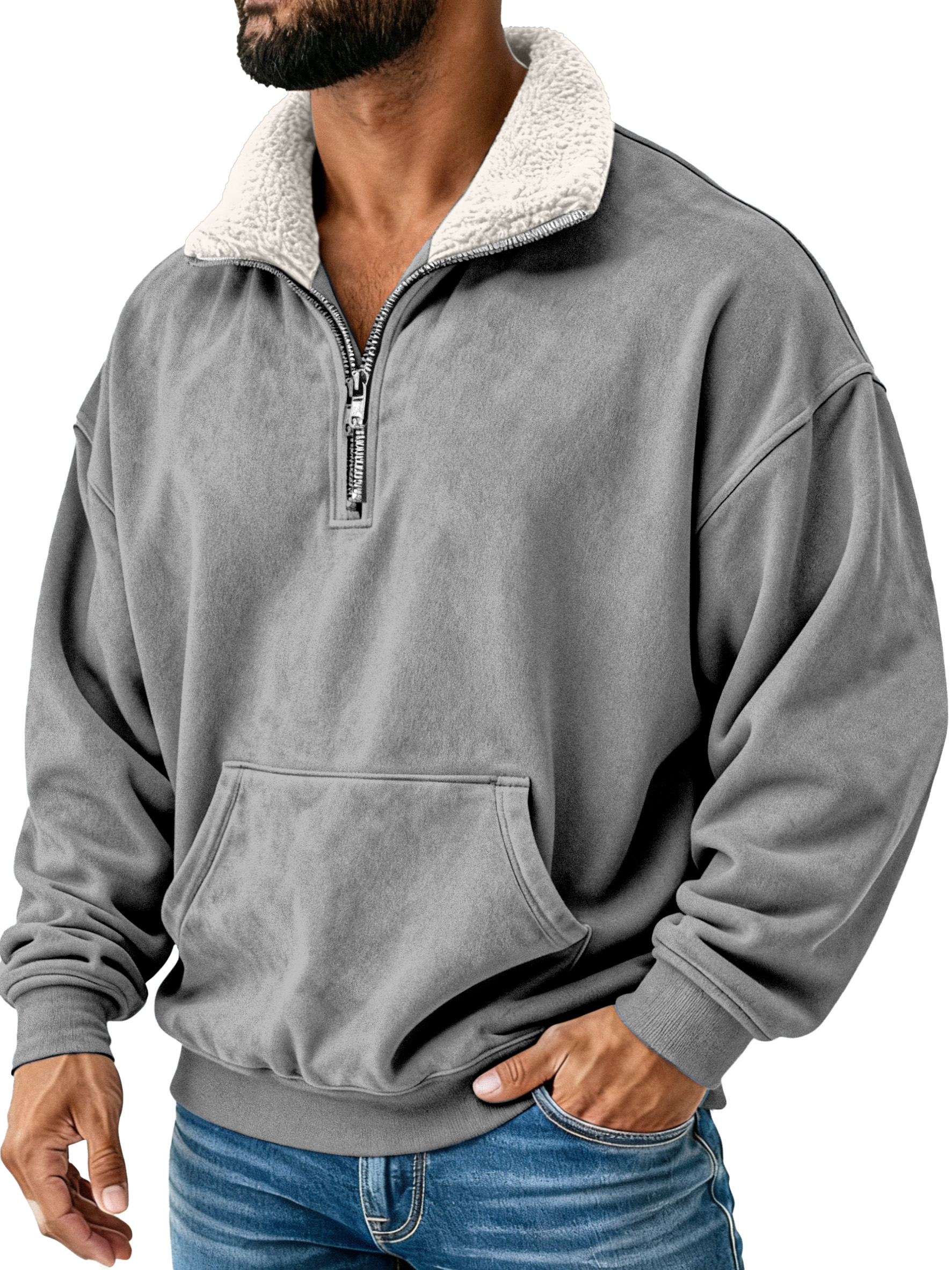 Retro Einfach Plüsch Stehkragen Langarm Sweatshirt-deurabatt
