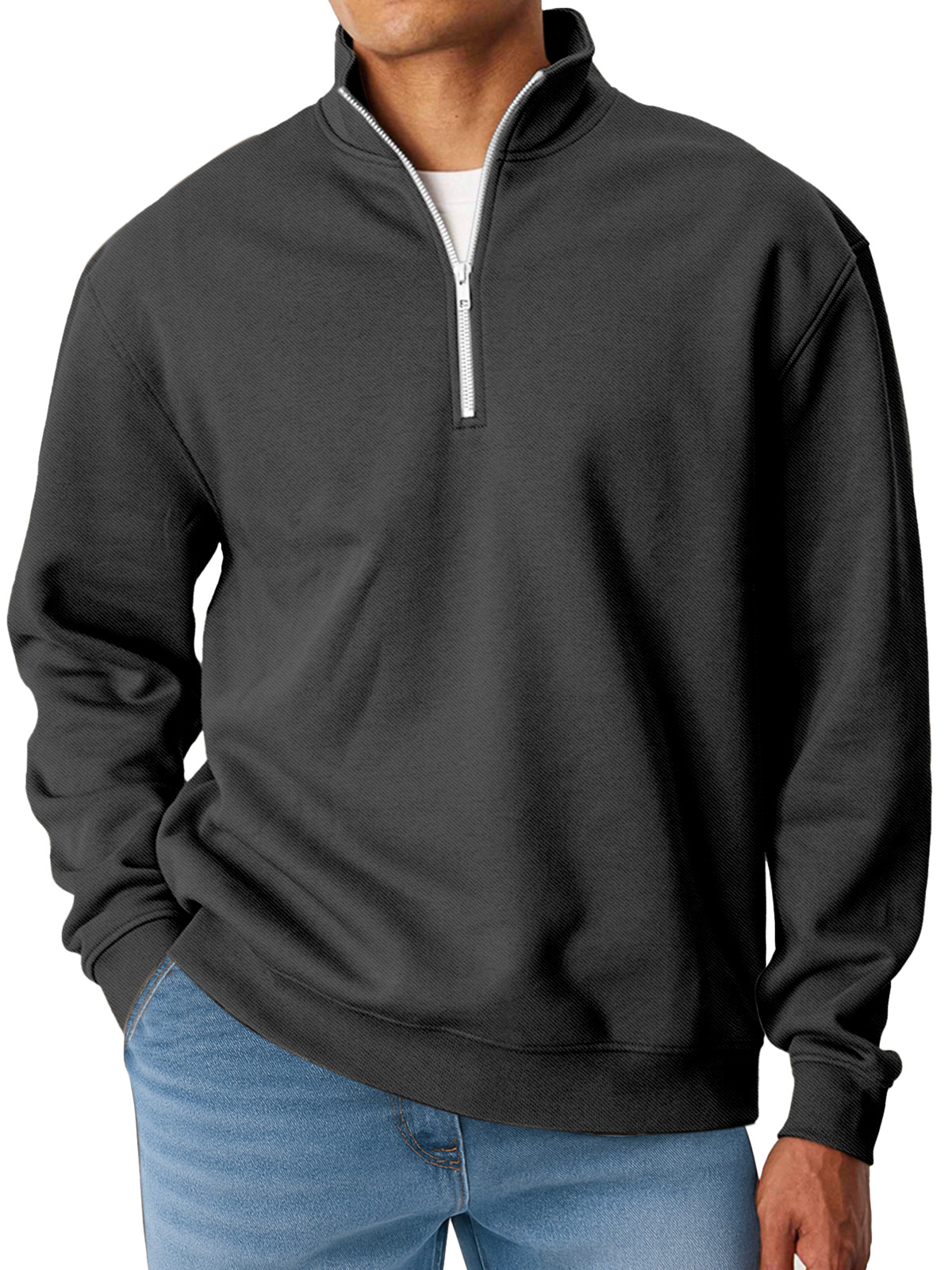 Herren Einfach Einfarbig Locker Stehkragen Reißverschluss Langarm Sweatshirt-deurabatt