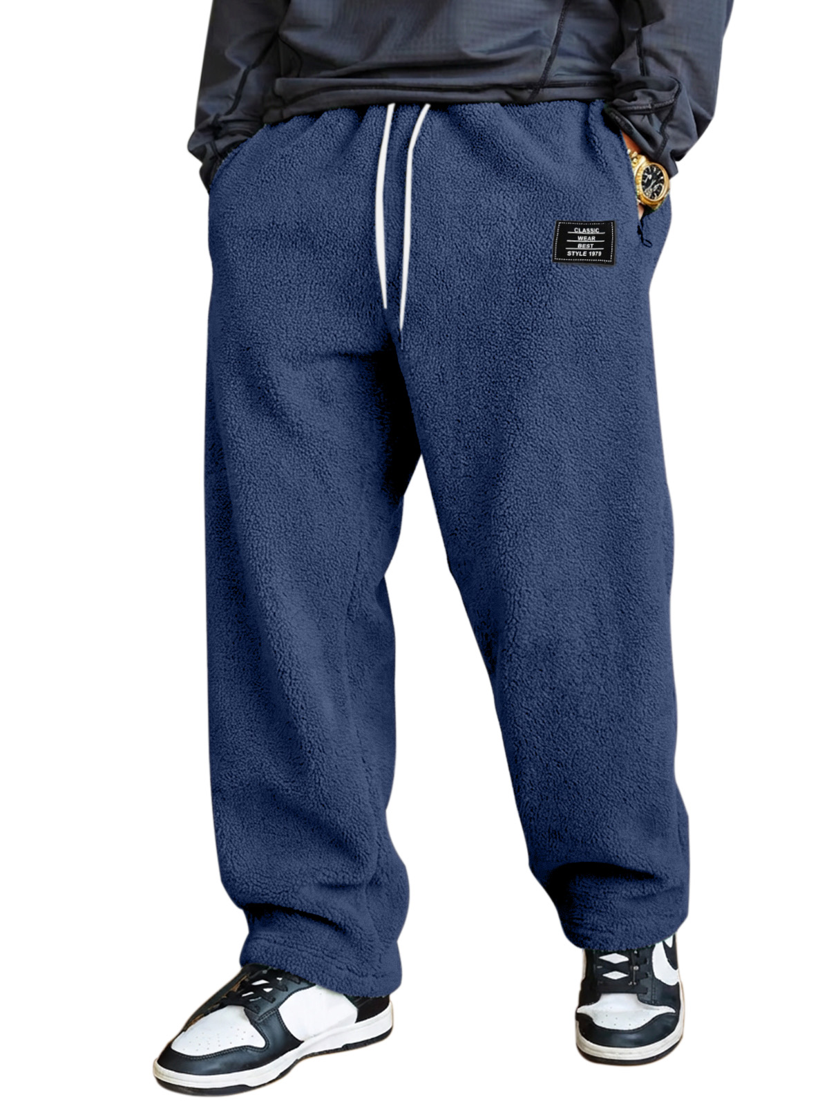 Herren einfache und vielseitige Fleece bequeme lockere gerade Hosen-deurabatt
