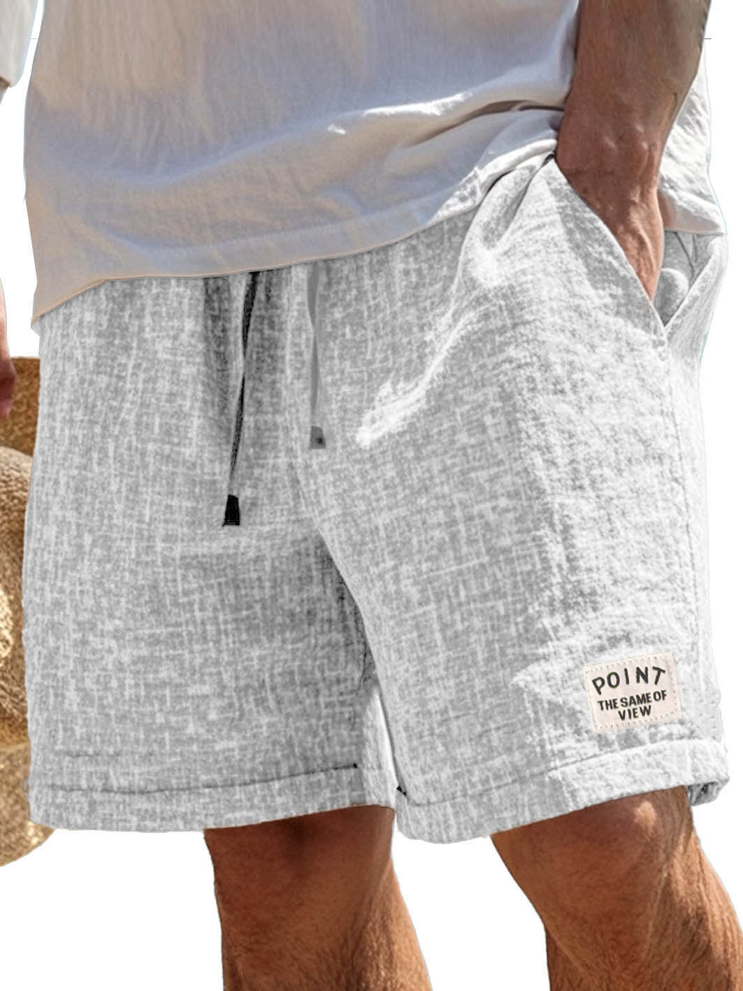 Herrenmode Freizeit Shorts aus Hanfstoff mit besticktem Logo auf der Tasche-ZierMode