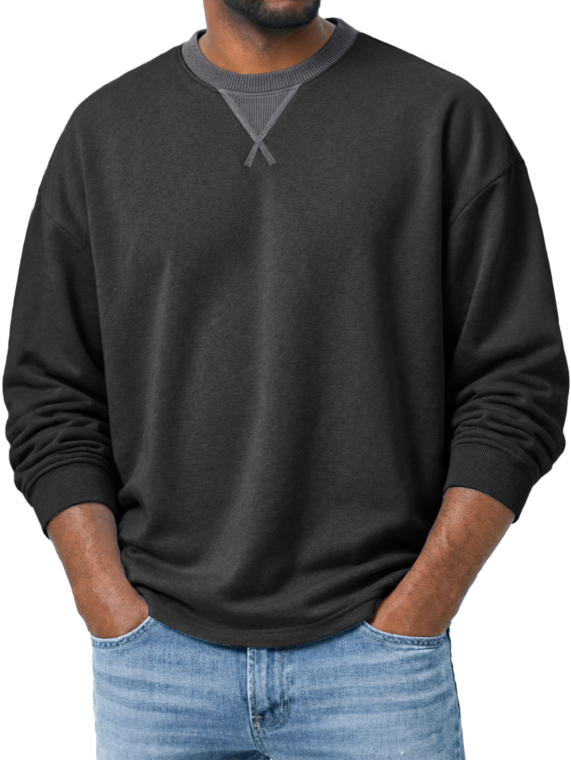 Herren Rundhals Langarm-T-Shirt mit einem Überkreuzdesign, lässig und bequem-deurabatt