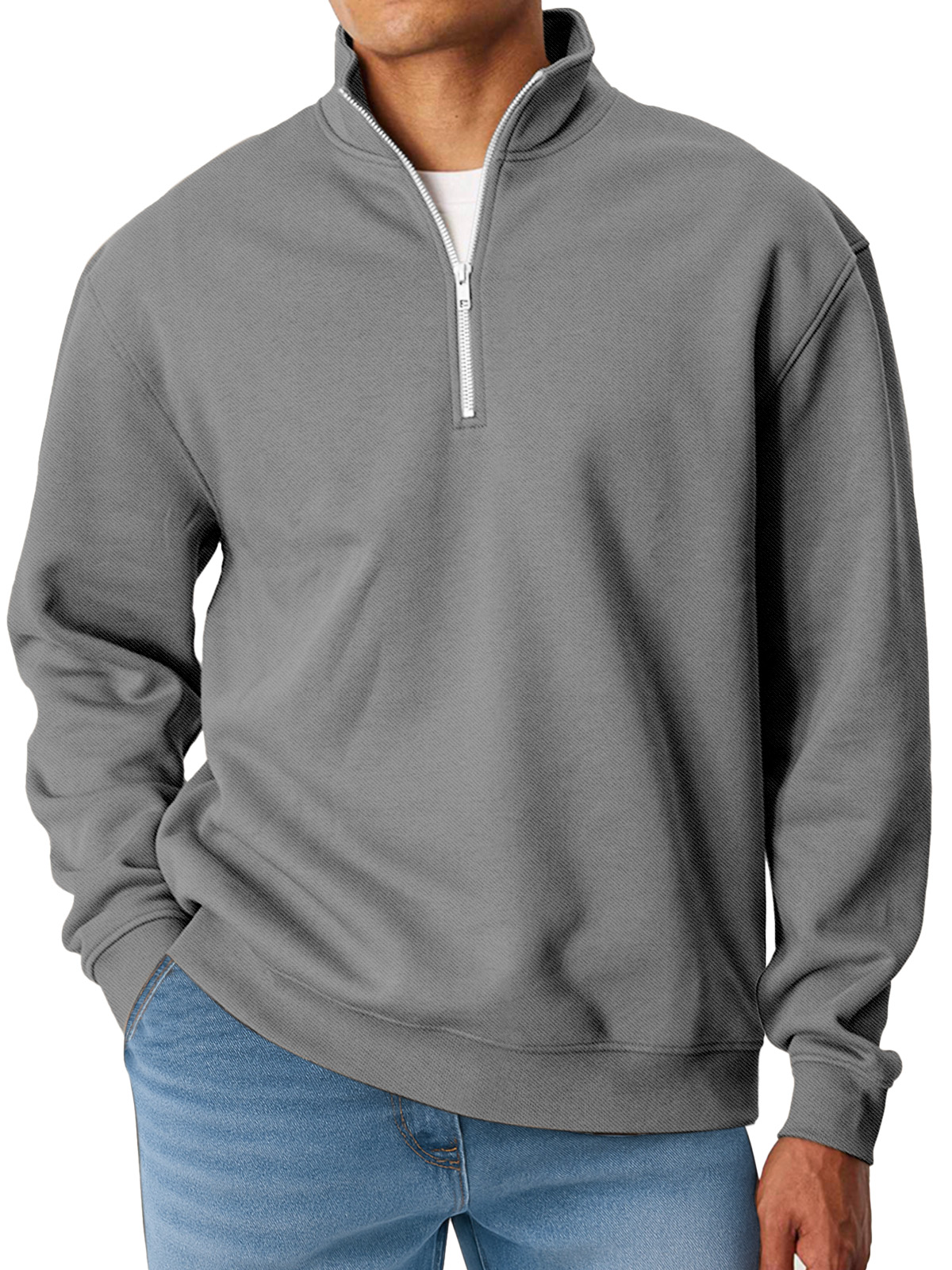 Herren Einfach Einfarbig Locker Stehkragen Reißverschluss Langarm Sweatshirt-deurabatt
