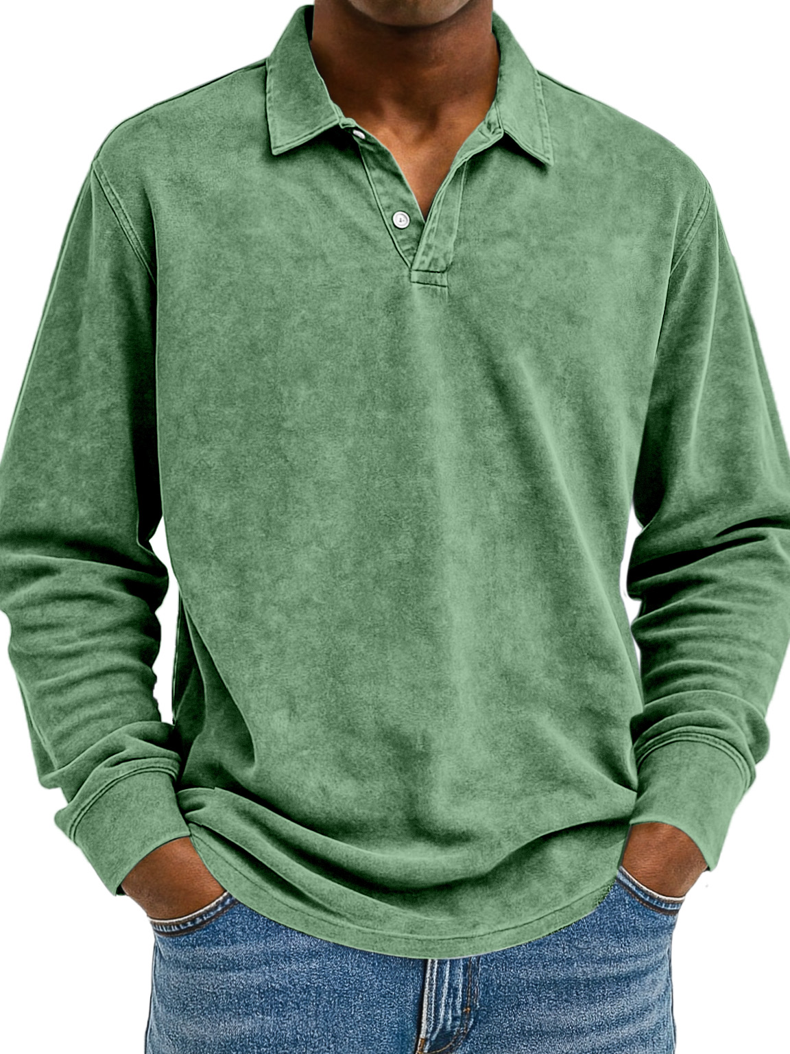 Herren Retro Einfarbig Bequem Locker Langarm Polohemd-deurabatt