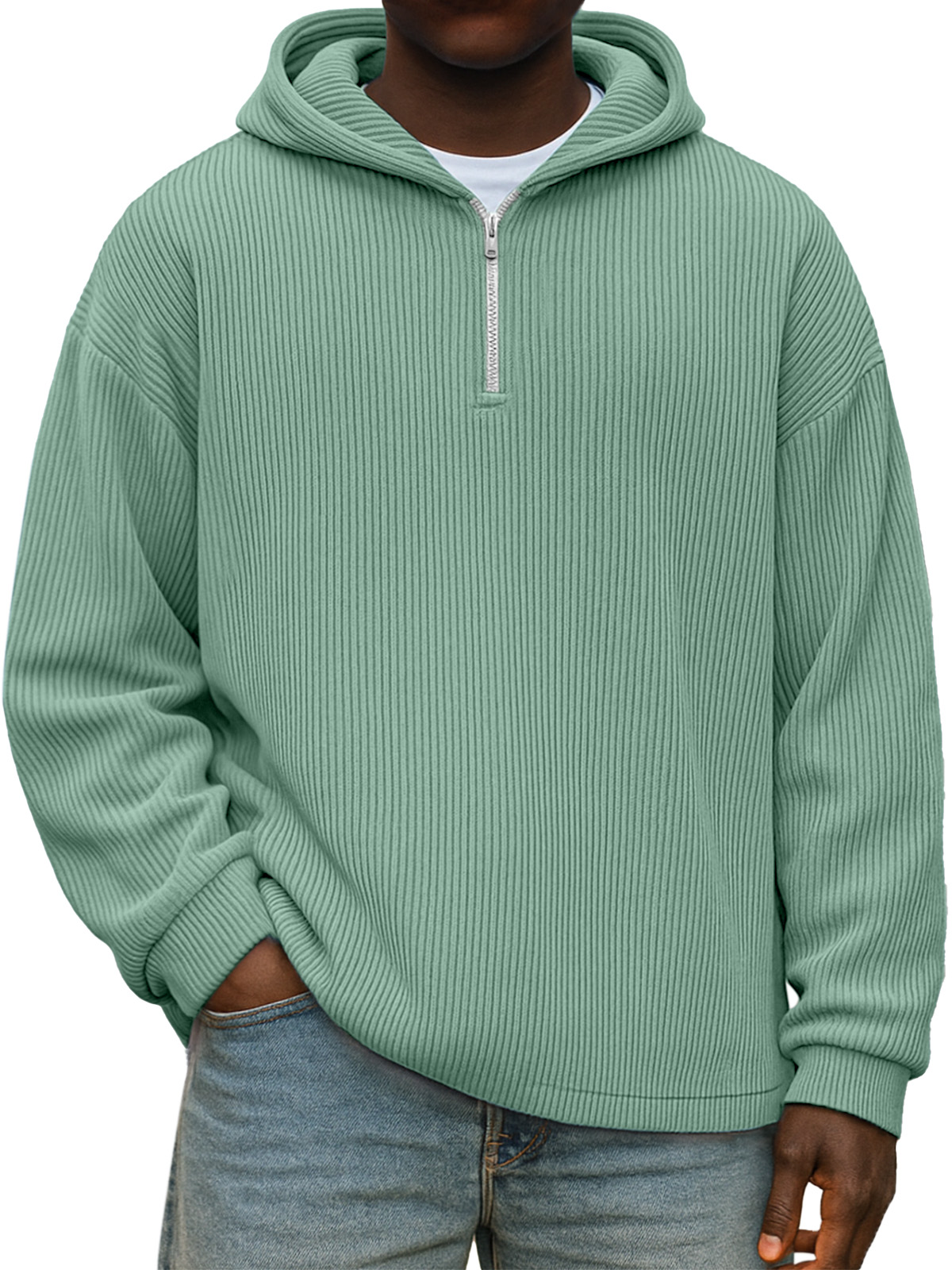 Winter Einfach Lässig Einfarbig Vertikaler Reißverschluss Kapuzenpullover mit langen Ärmeln-ZierMode