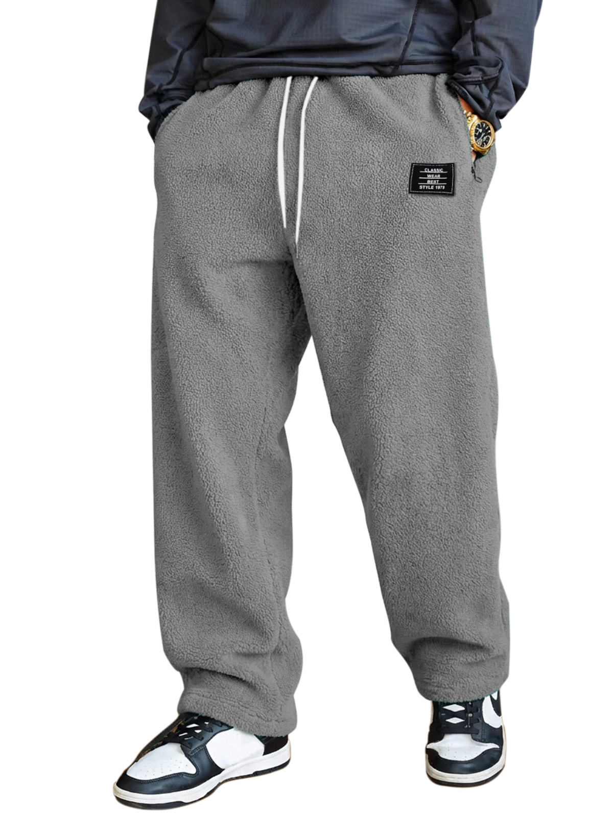 Herren einfache und vielseitige Fleece bequeme lockere gerade Hosen-deurabatt