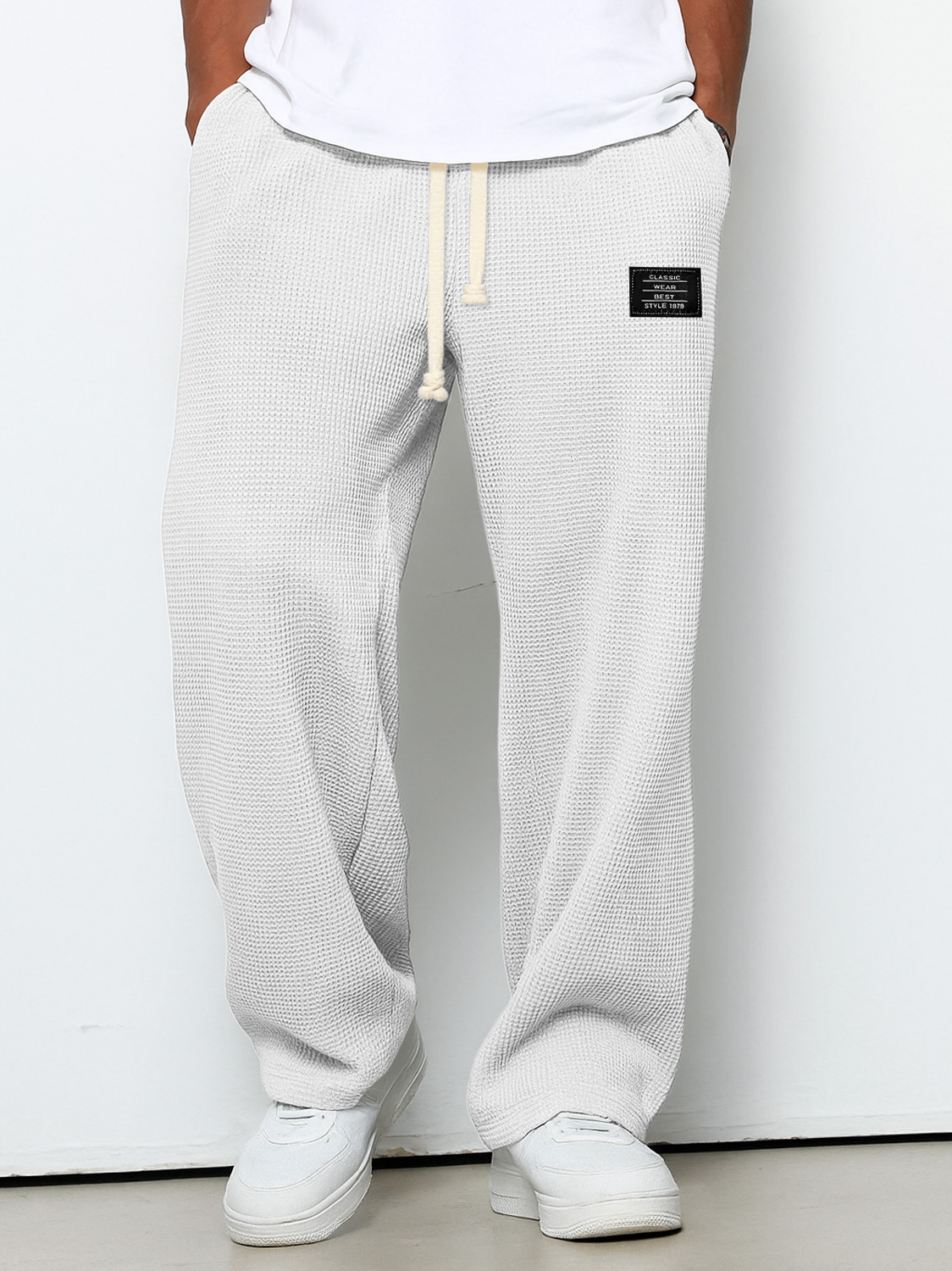 Herren Freizeit Waffel Besticktes Logo Einfache Einfarbige Hose-deurabatt
