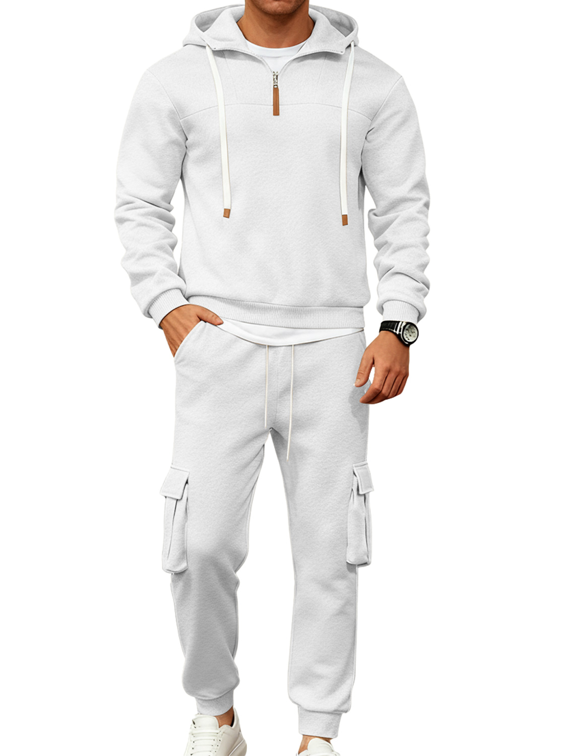 Herren Freizeit Reißverschluss Kapuzen Sweatshirt Sportbekleidung Zweiteiliges Set-deurabatt