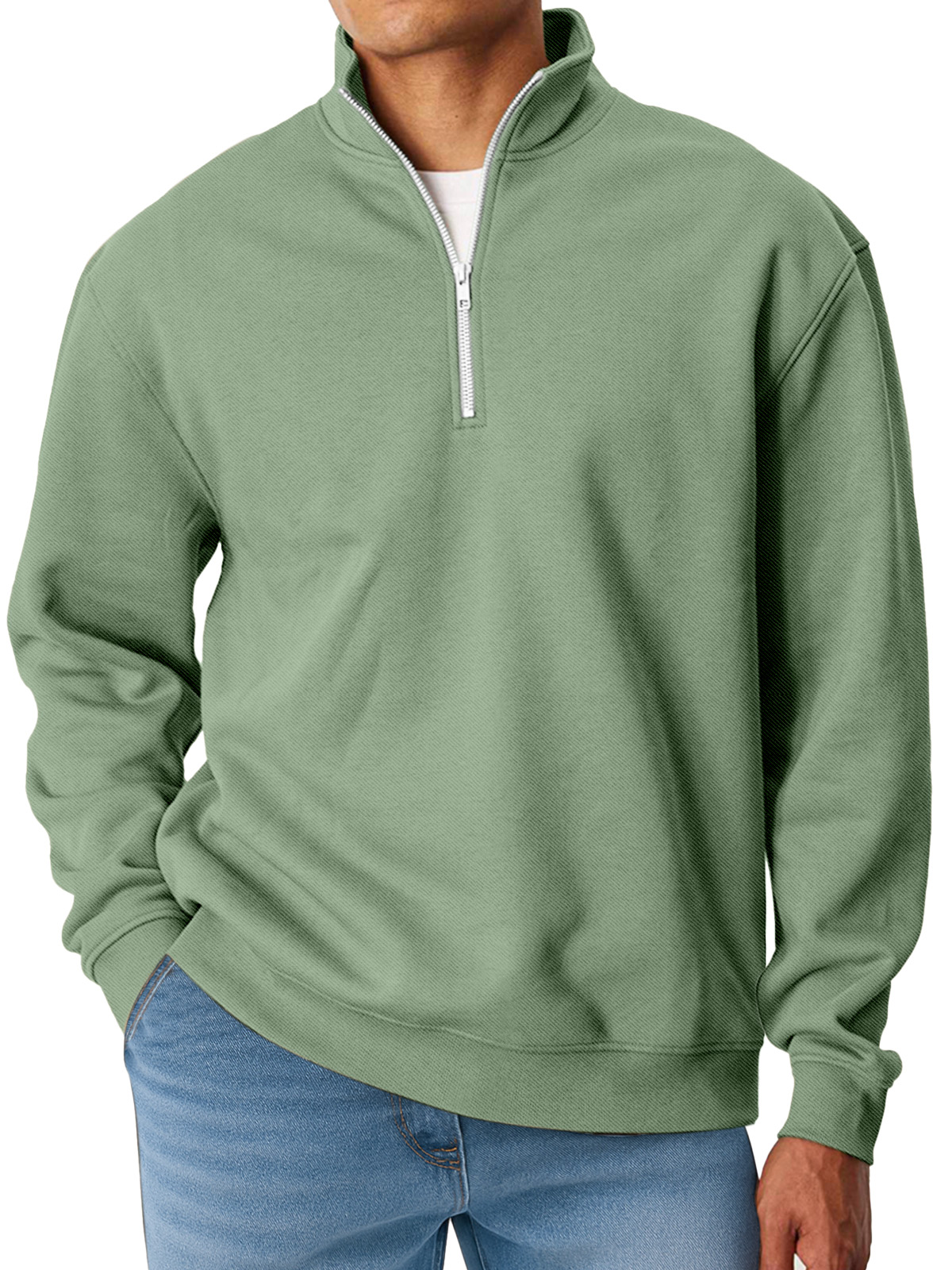 Herren Einfach Einfarbig Locker Stehkragen Reißverschluss Langarm Sweatshirt-deurabatt