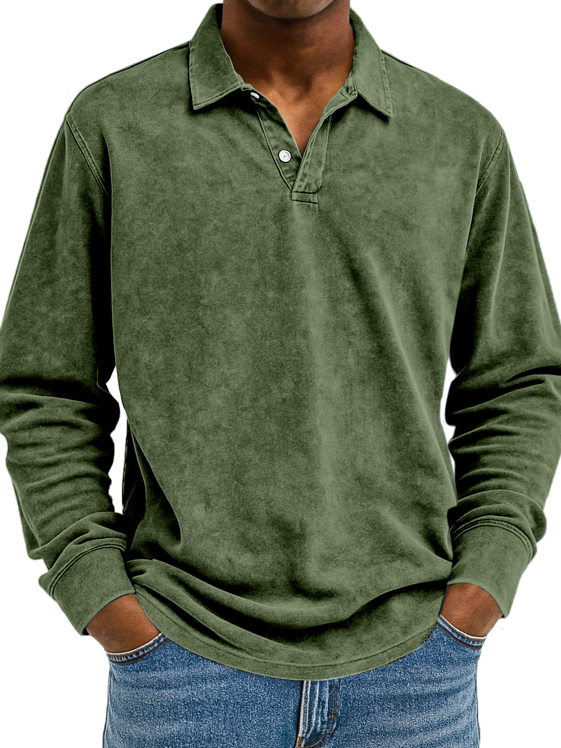Herren Retro Einfarbig Bequem Locker Langarm Polohemd-deurabatt
