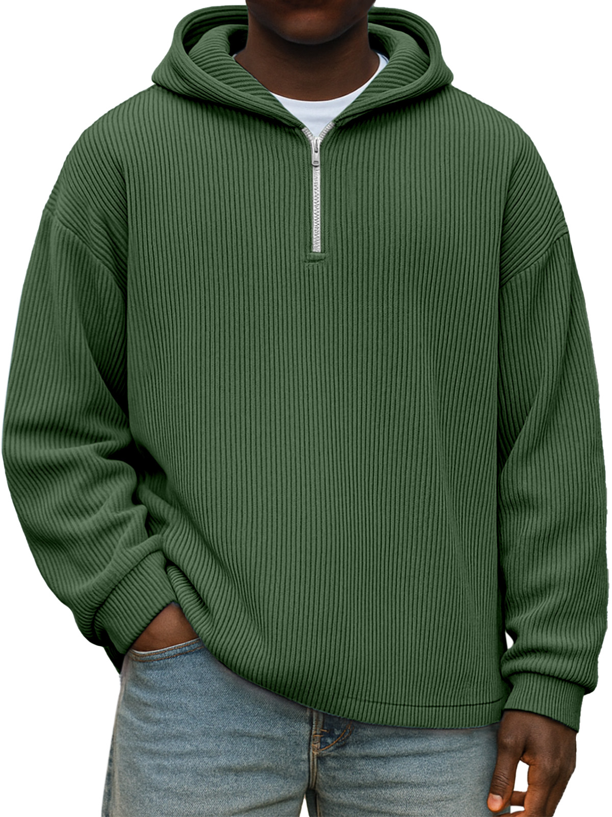Winter Einfach Lässig Einfarbig Vertikaler Reißverschluss Kapuzenpullover mit langen Ärmeln-ZierMode