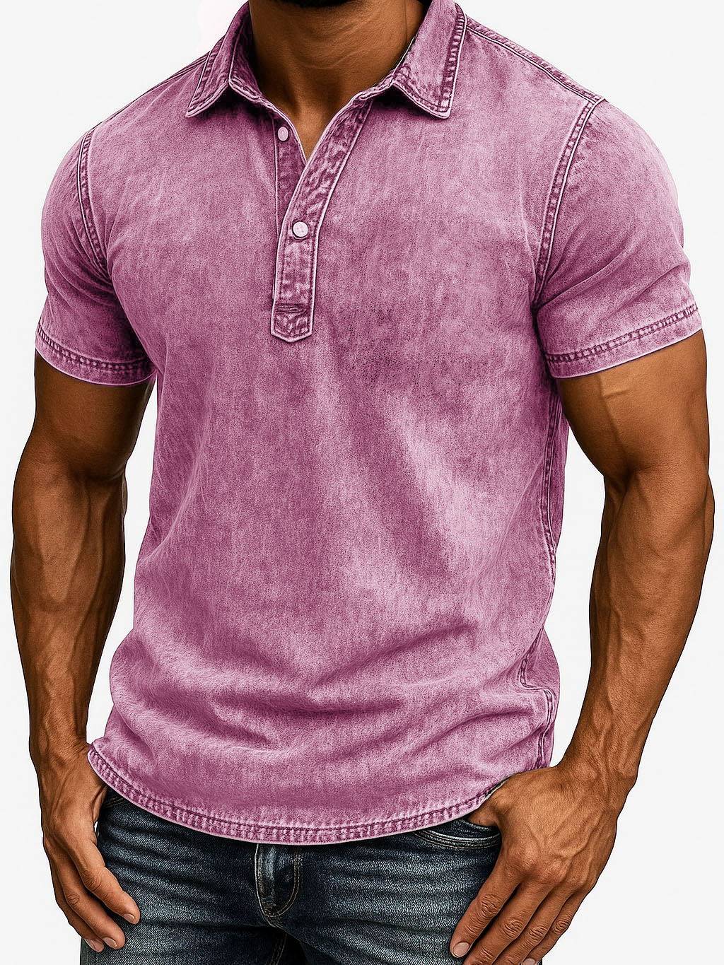 Herrenmode Outdoor Retro Abgenutztes Gewebe Kurzarm Polohemd-deurabatt