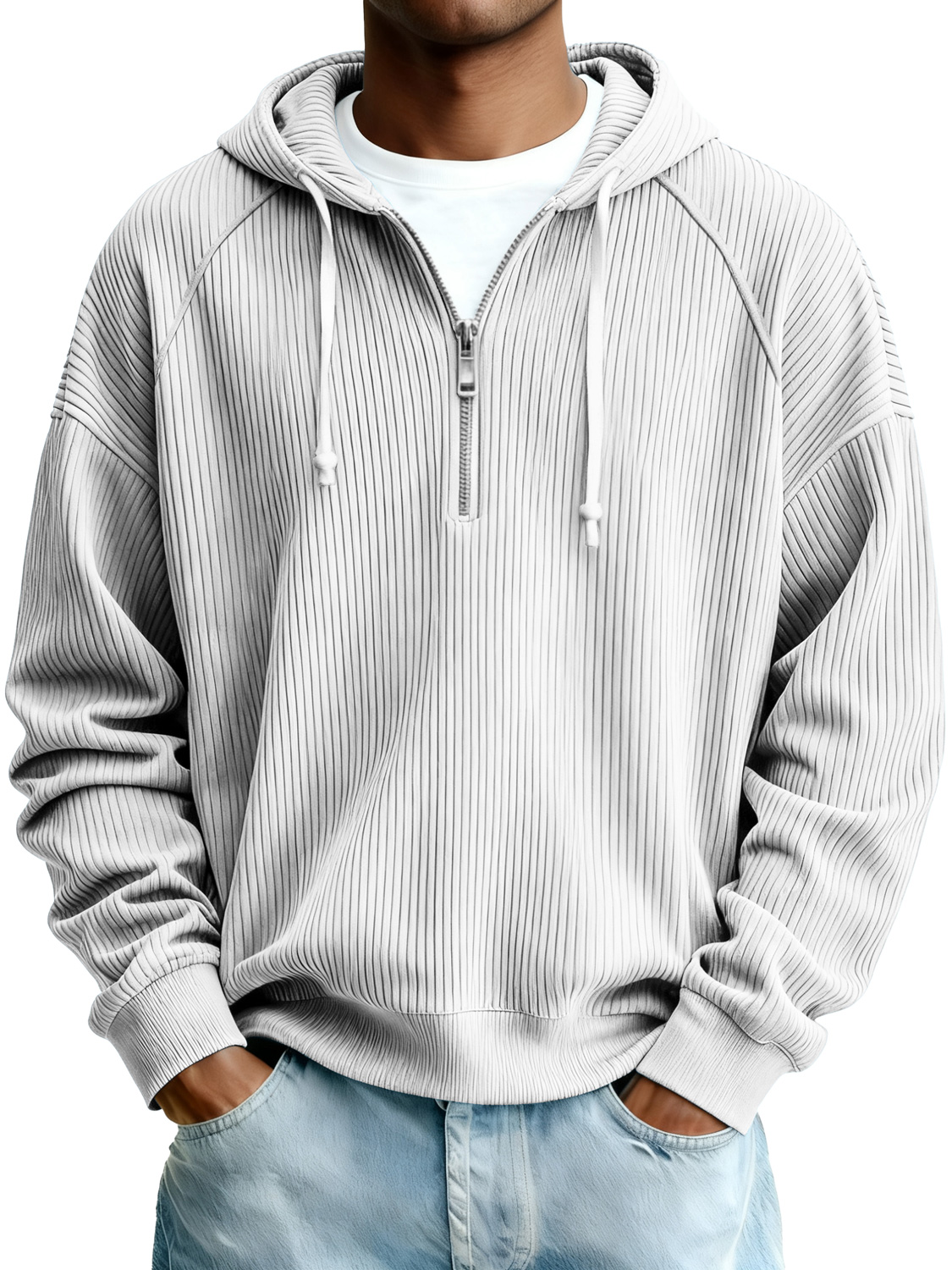 Herren Einfaches Rippstrick Reißverschluss Kapuzen Sweatshirt-deurabatt