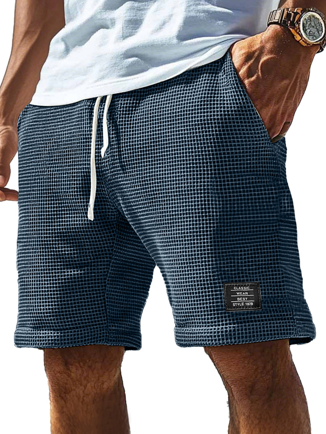 Herren Alltagscord-Waffel bestickte Logo Freizeitshorts-ZierMode