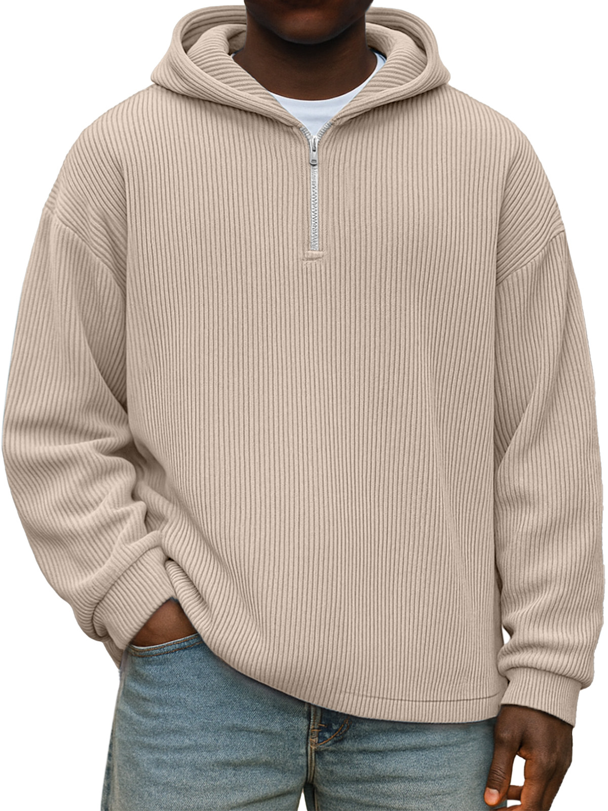 Winter Einfach Lässig Einfarbig Vertikaler Reißverschluss Kapuzenpullover mit langen Ärmeln-ZierMode