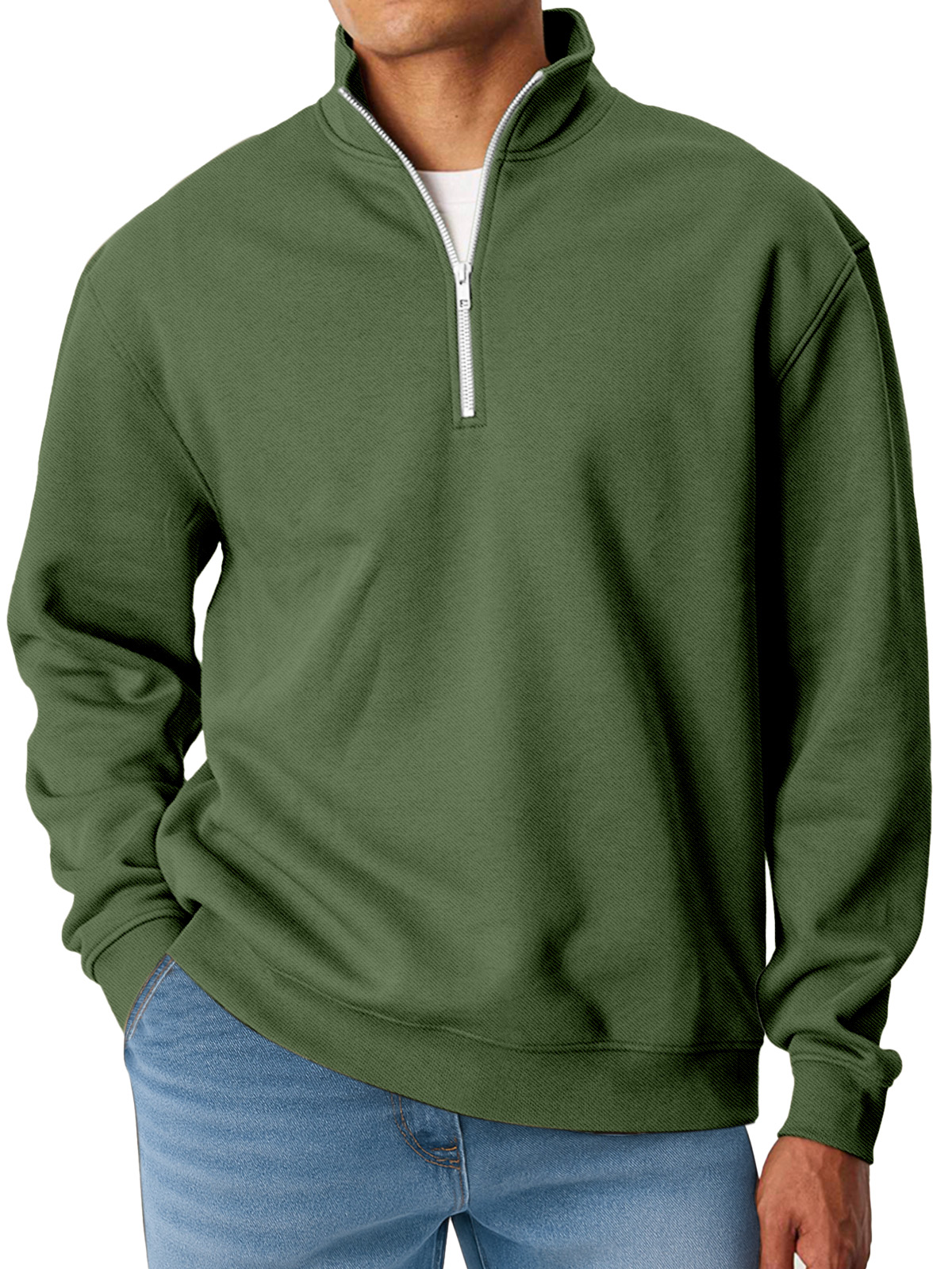 Herren Einfach Einfarbig Locker Stehkragen Reißverschluss Langarm Sweatshirt-deurabatt