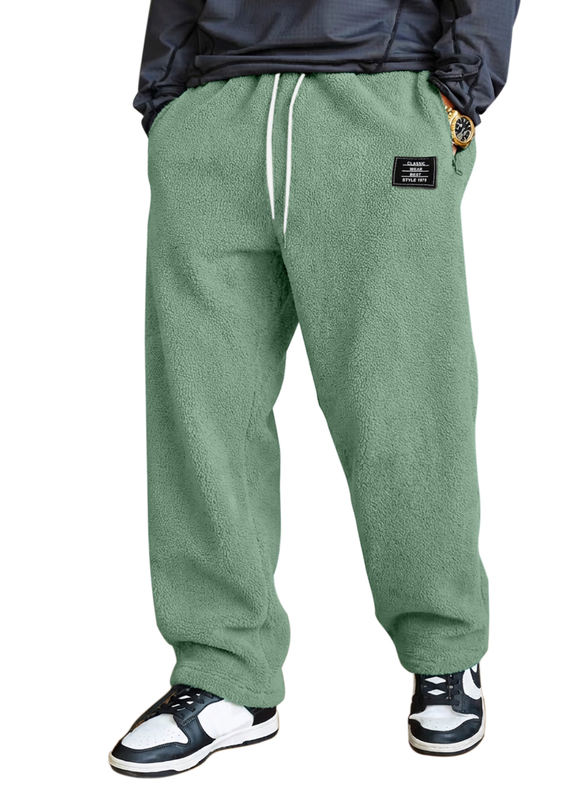 Herren einfache und vielseitige Fleece bequeme lockere gerade Hosen-deurabatt