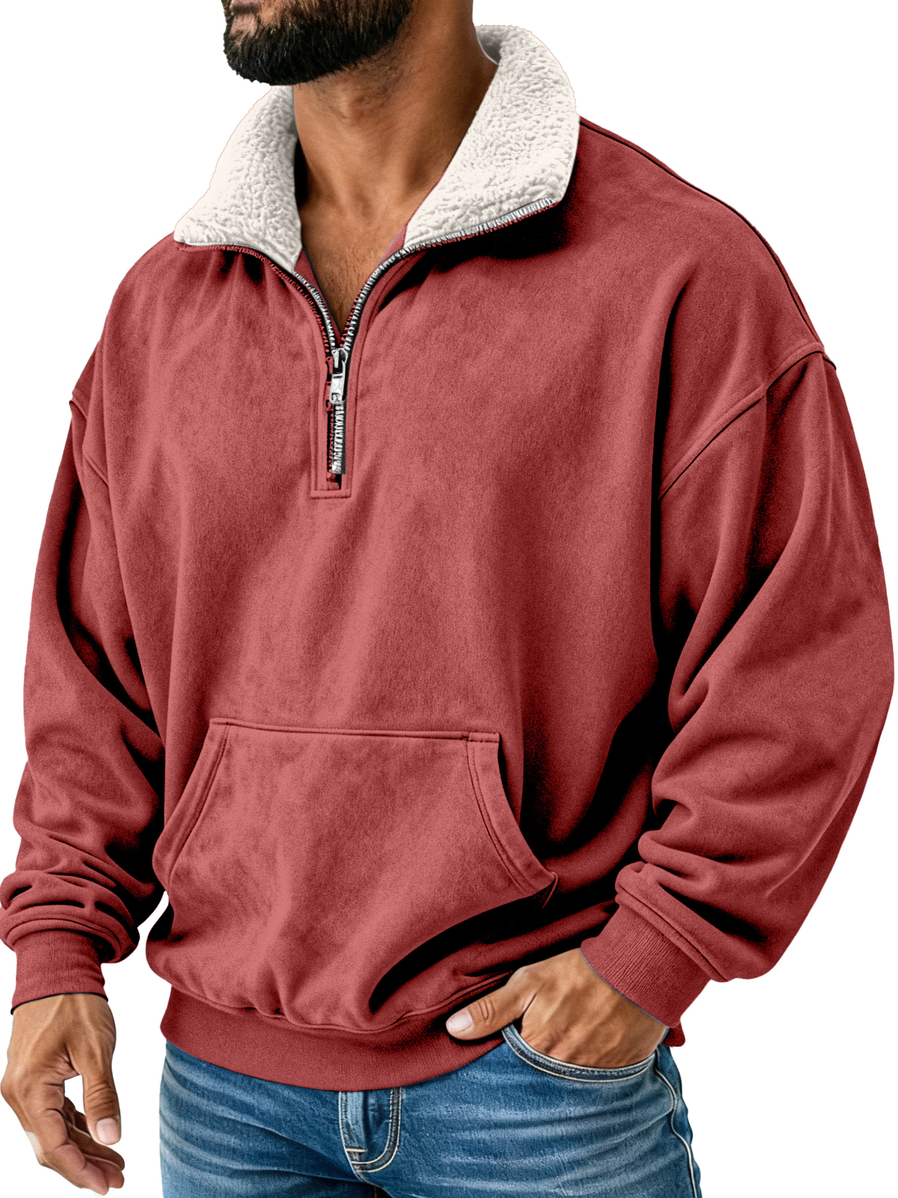 Retro Einfach Plüsch Stehkragen Langarm Sweatshirt-deurabatt