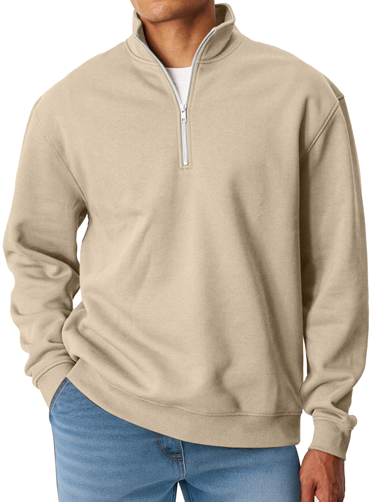 Herren Einfach Einfarbig Locker Stehkragen Reißverschluss Langarm Sweatshirt-deurabatt