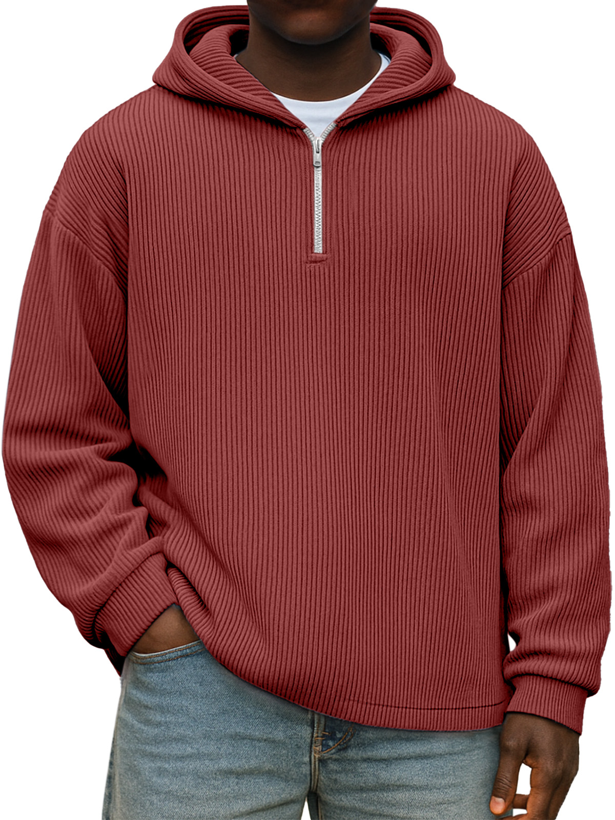 Winter Einfach Lässig Einfarbig Vertikaler Reißverschluss Kapuzenpullover mit langen Ärmeln-ZierMode
