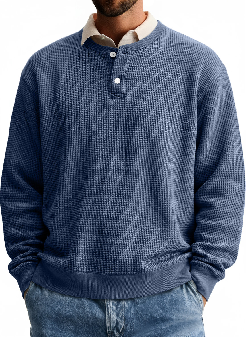 Herren Einfaches Waffel Freizeit Langarm Henley Shirt-deurabatt