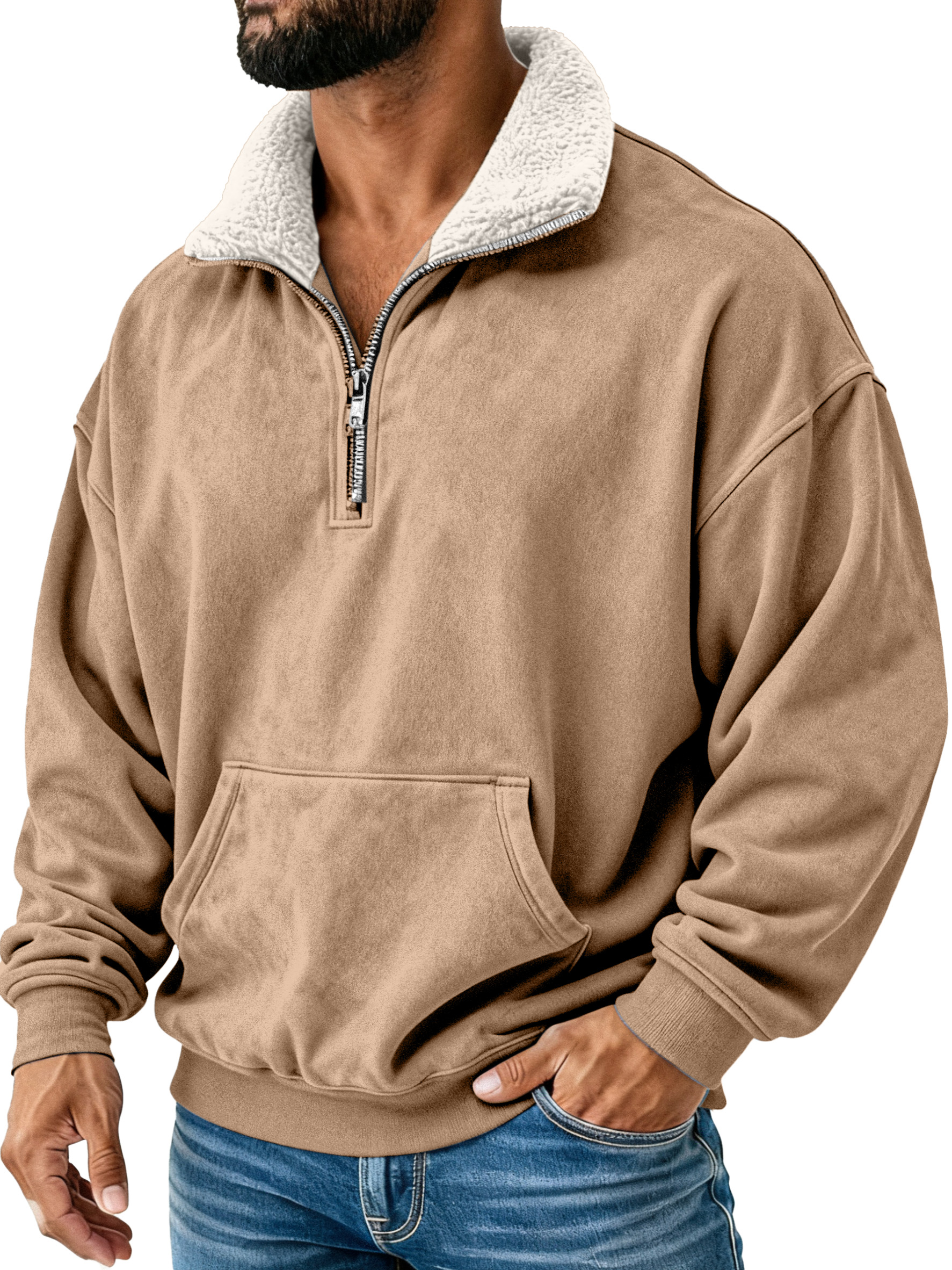 Retro Einfach Plüsch Stehkragen Langarm Sweatshirt-deurabatt