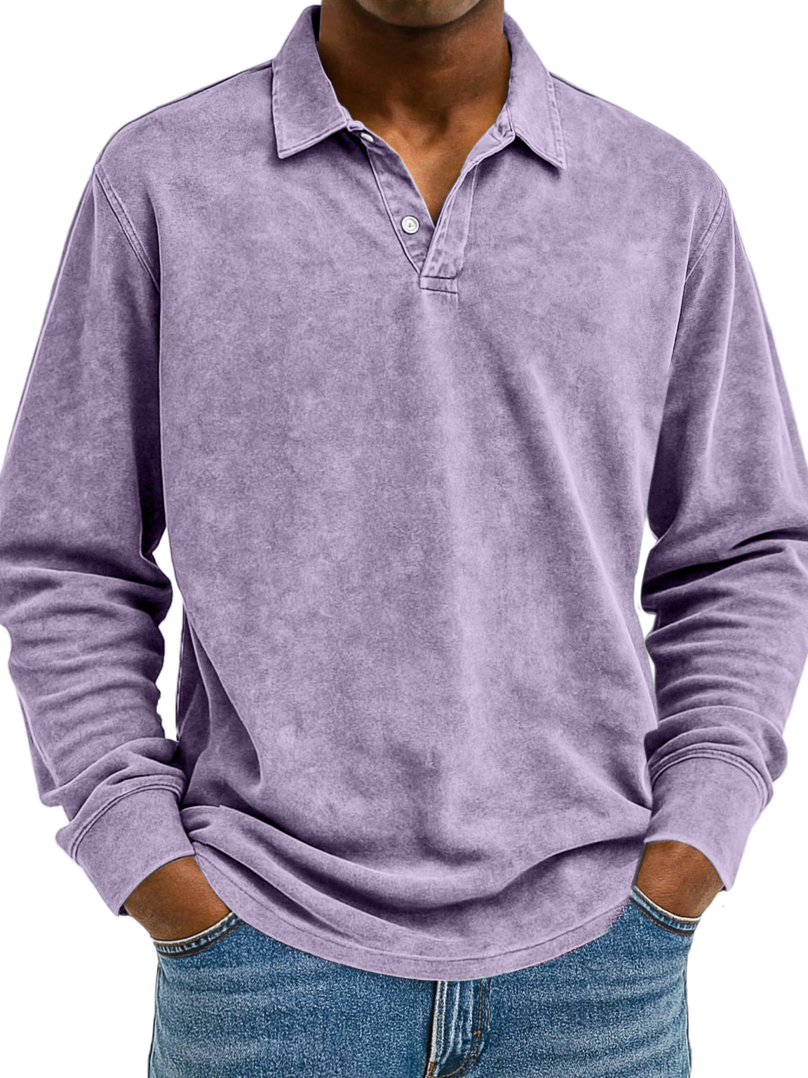 Herren Retro Einfarbig Bequem Locker Langarm Polohemd-deurabatt