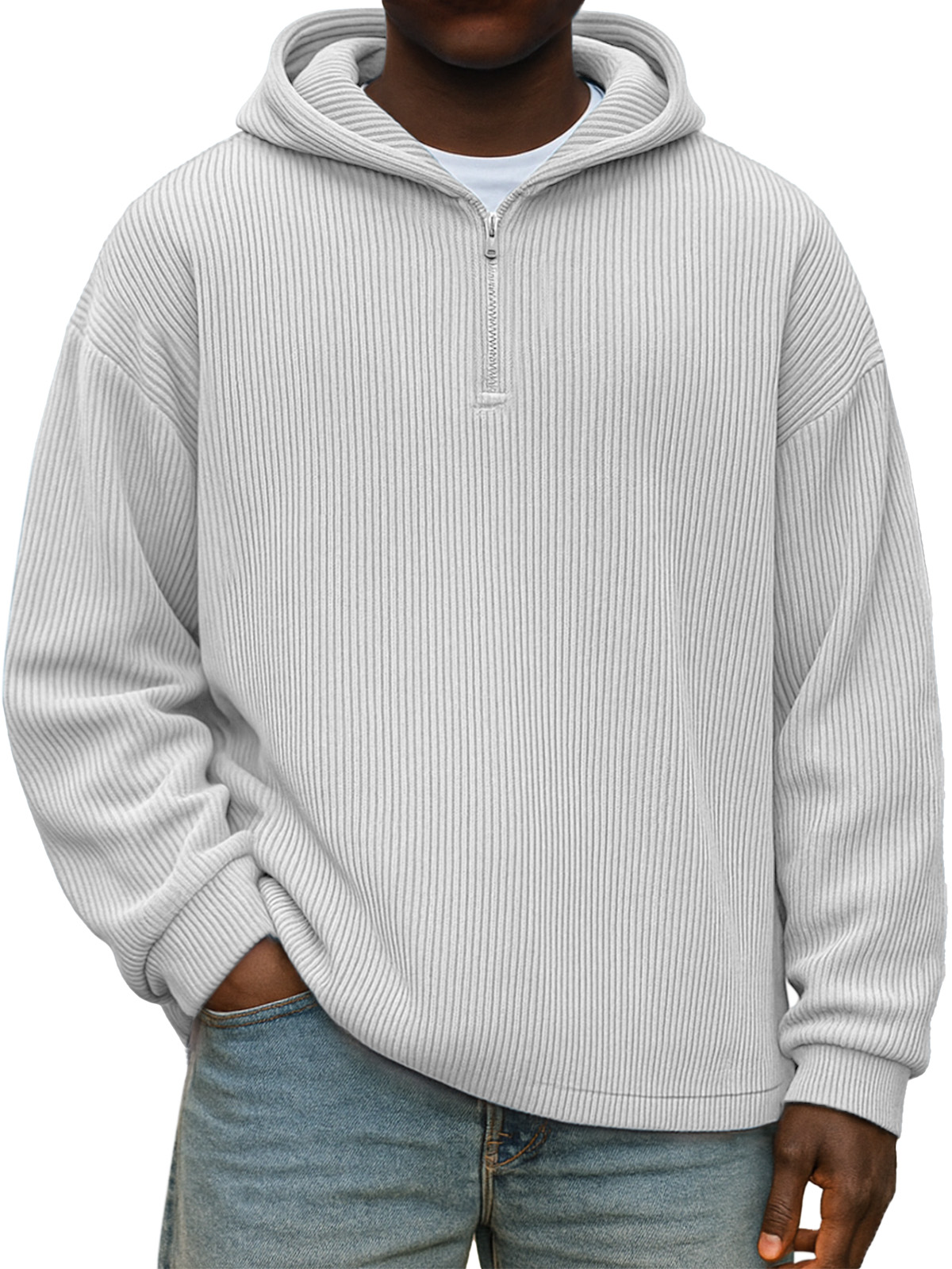Winter Einfach Lässig Einfarbig Vertikaler Reißverschluss Kapuzenpullover mit langen Ärmeln-ZierMode