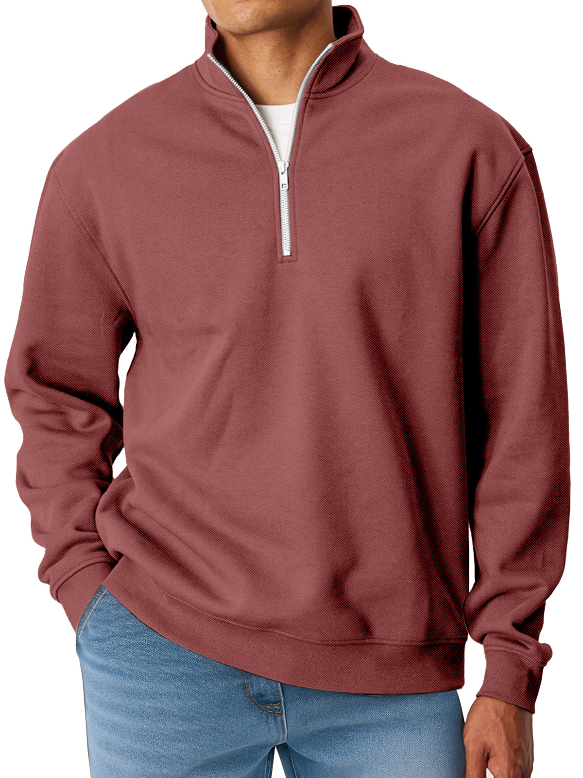Herren Einfach Einfarbig Locker Stehkragen Reißverschluss Langarm Sweatshirt-deurabatt