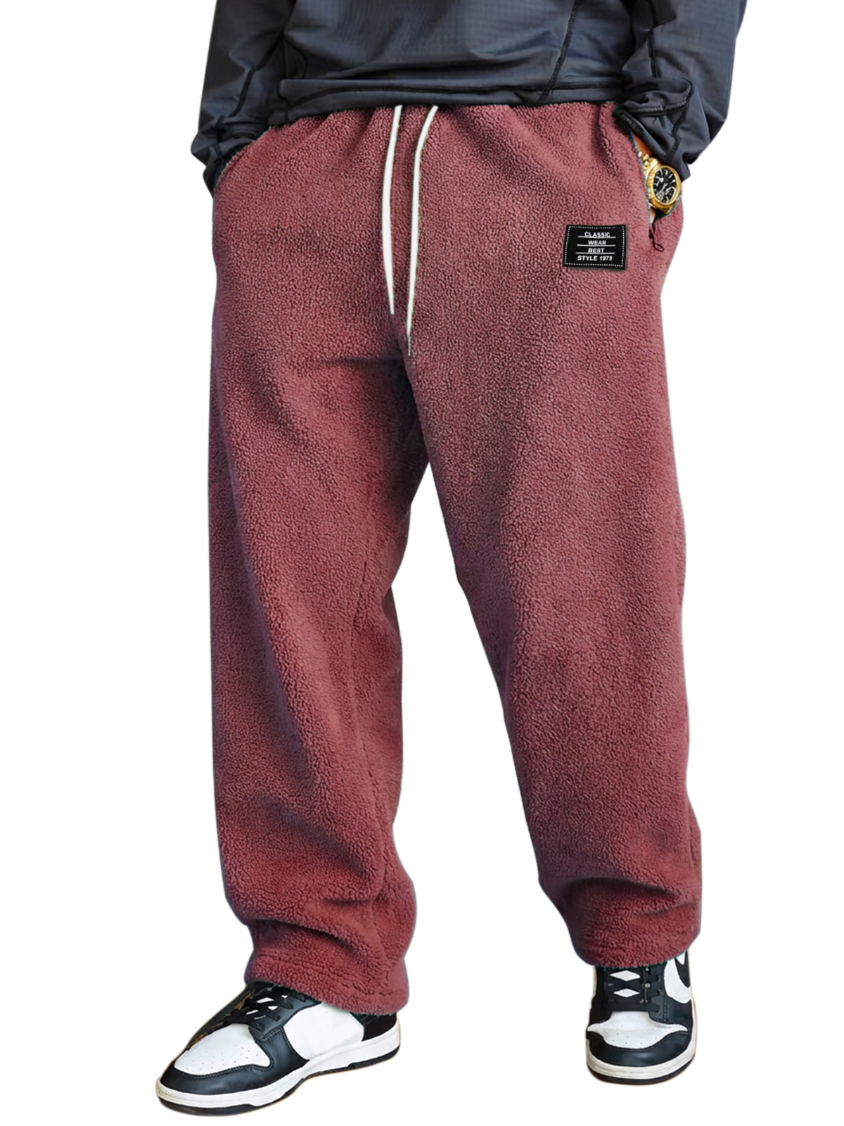 Herren einfache und vielseitige Fleece bequeme lockere gerade Hosen-deurabatt