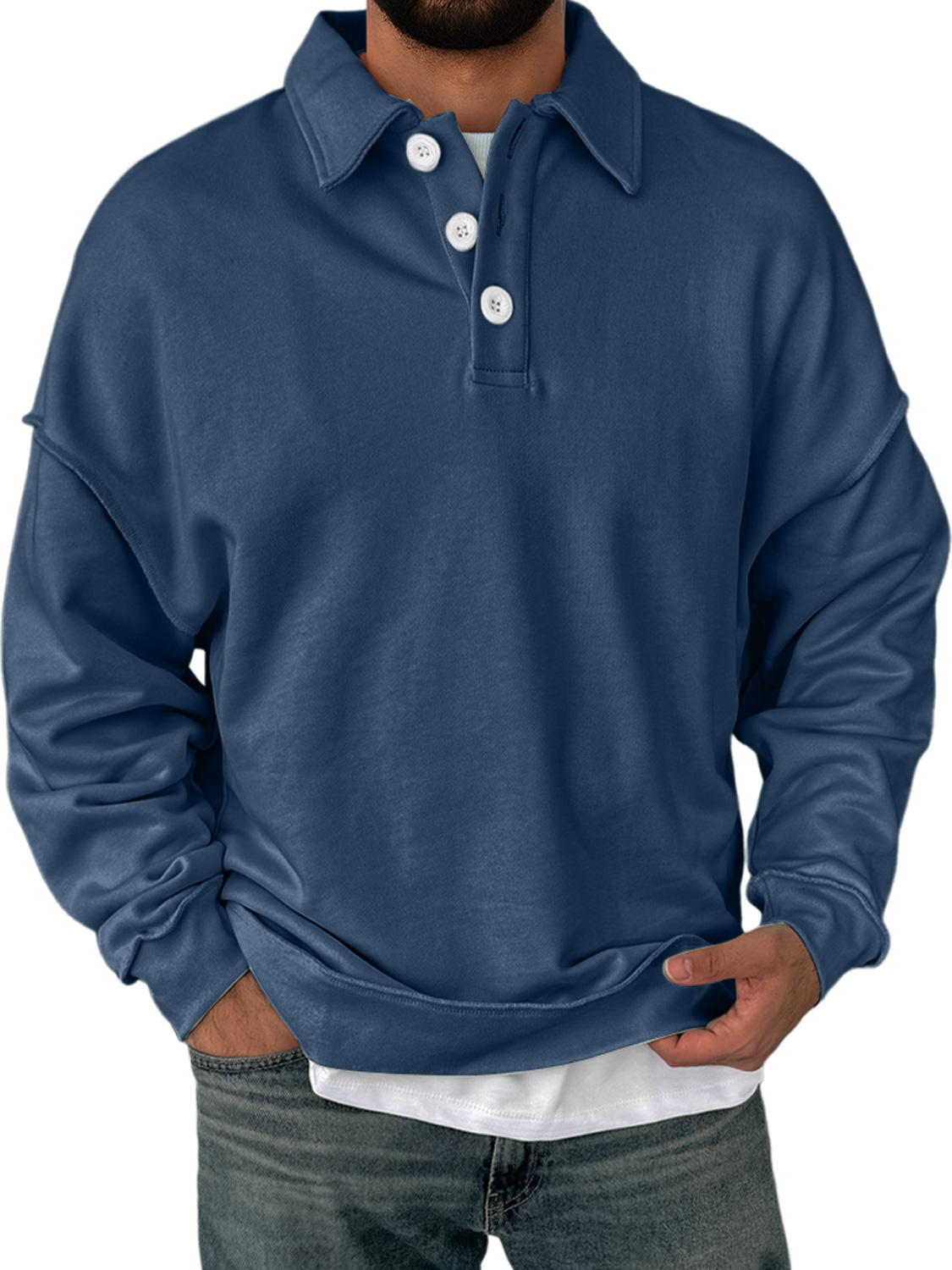 Herren Alltagskragen Knopfverschluss Bequemer Einfarbiger Sweatshirt-deurabatt