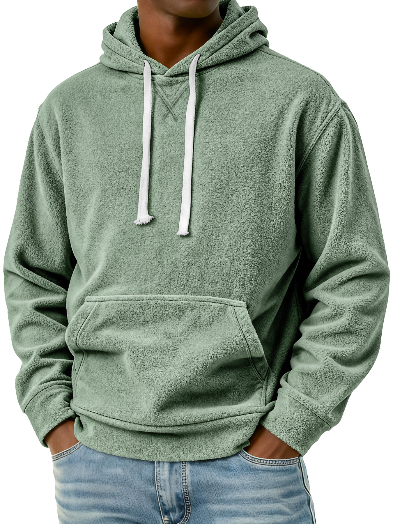 Herren Einfaches Fleece Freizeit Kapuzenpullover mit Taschen-deurabatt