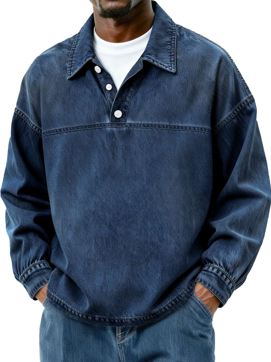 Herren Retro-Style Polohemd mit Knopfkragen-Design-deurabatt
