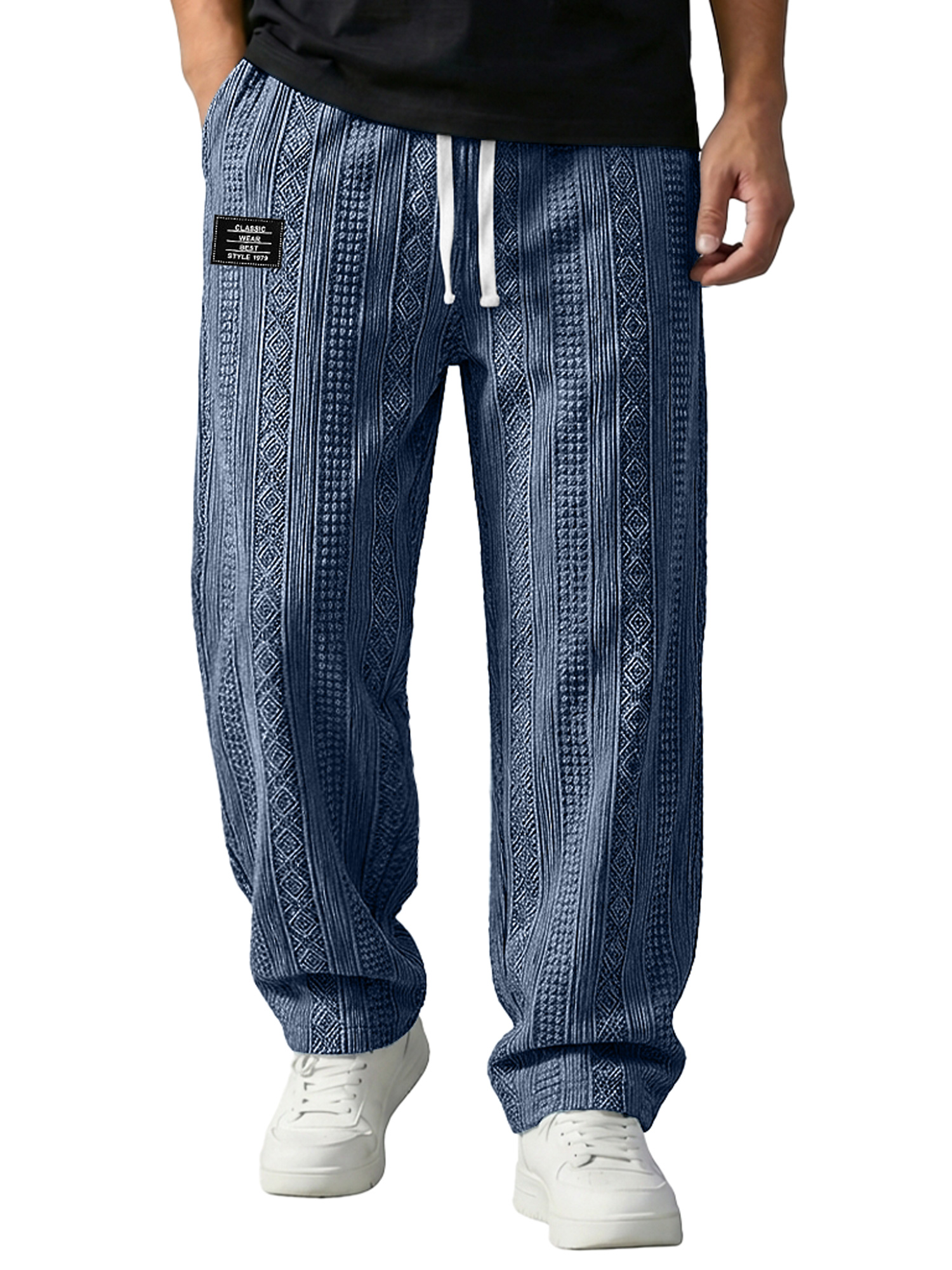 Herren Jacquard Texturierte Bestickte Logo Lässige Lockere Hose Mit Elastischem Bund-deurabatt