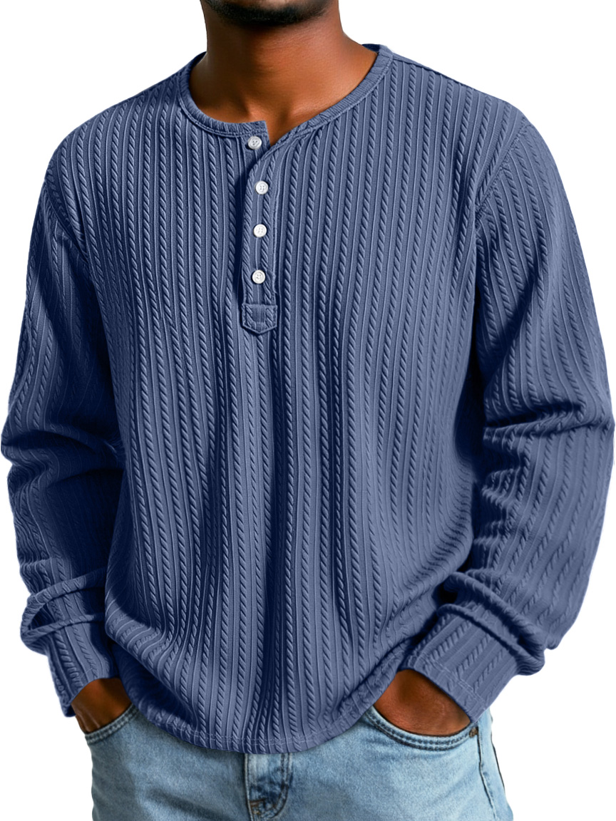 Herren Einfacher Textur Lässiges Button-Down Langarm Loose Henley Hemd-deurabatt